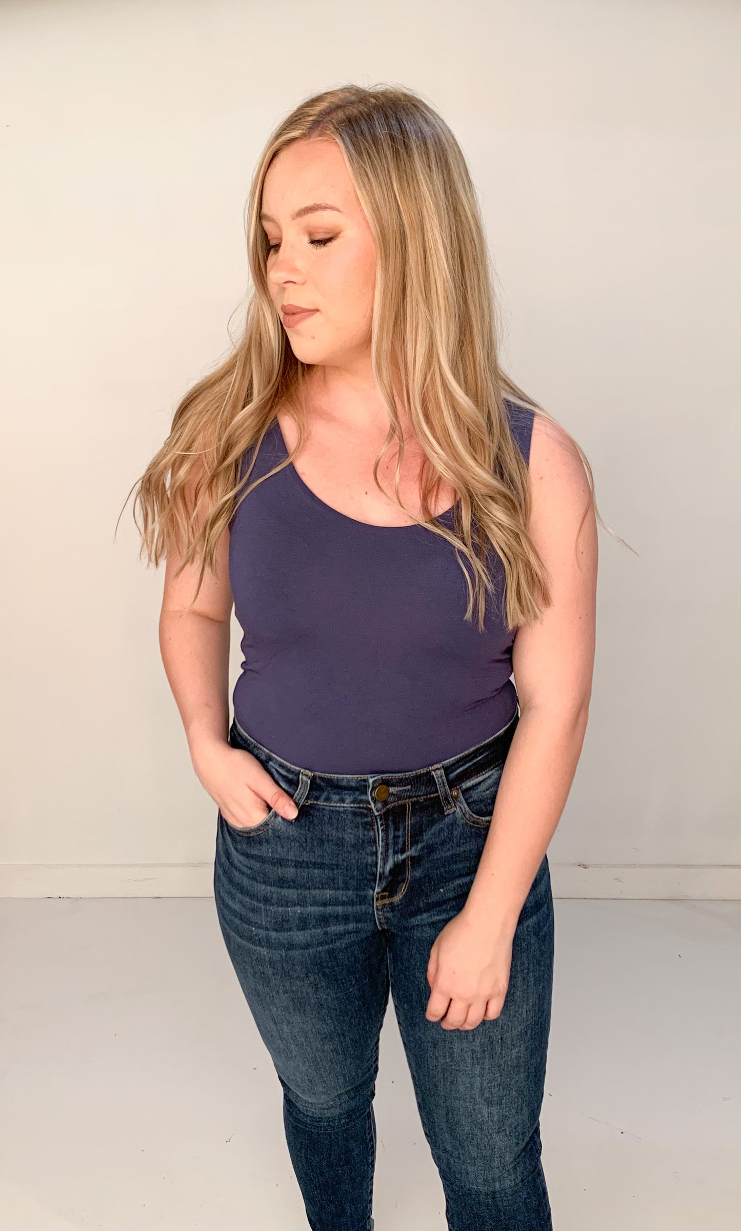 Koa Double Lined Basic Scoop Tank, Slate Blue