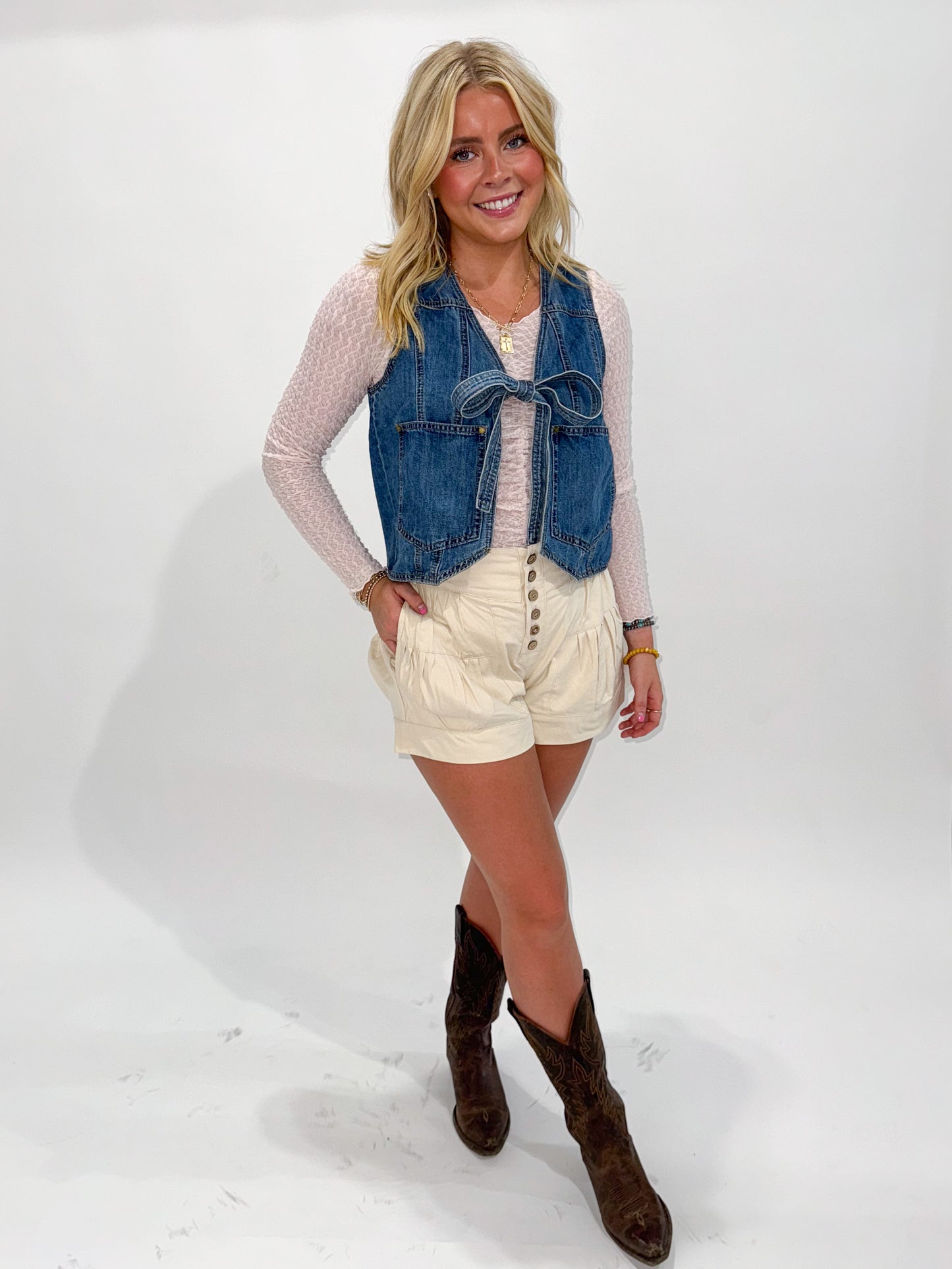 Clover Denim Tie Front Vest