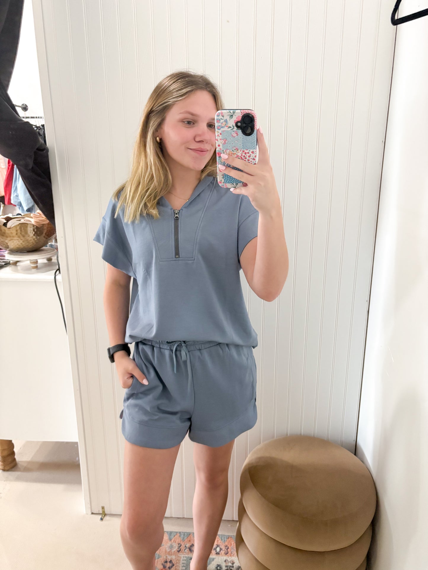 Sylvie Scuba Top and Shorts Casual Set, Blue
