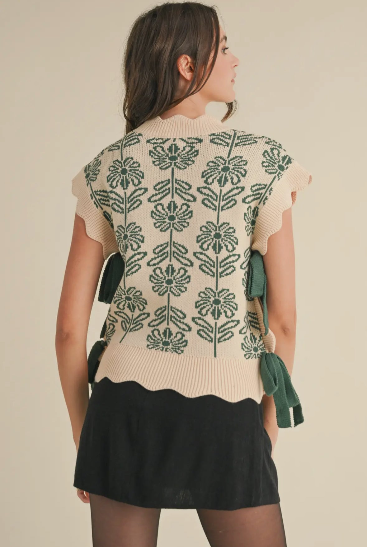 Helena Mock Neck Floral Sweater Vest, Hunter Green