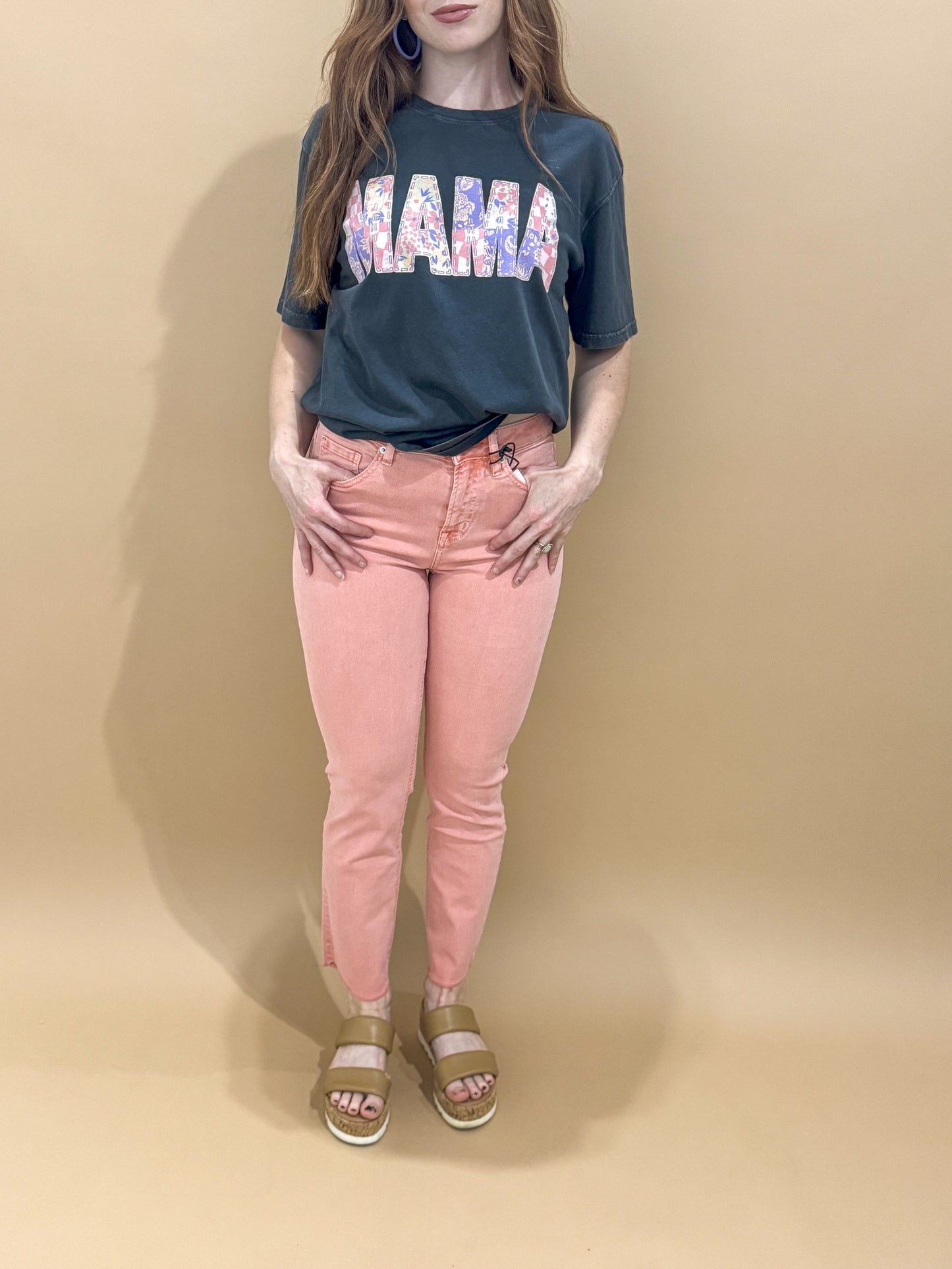 Keller High Rise Vintage Garment Dyed Straight Jean, Peachy Pink