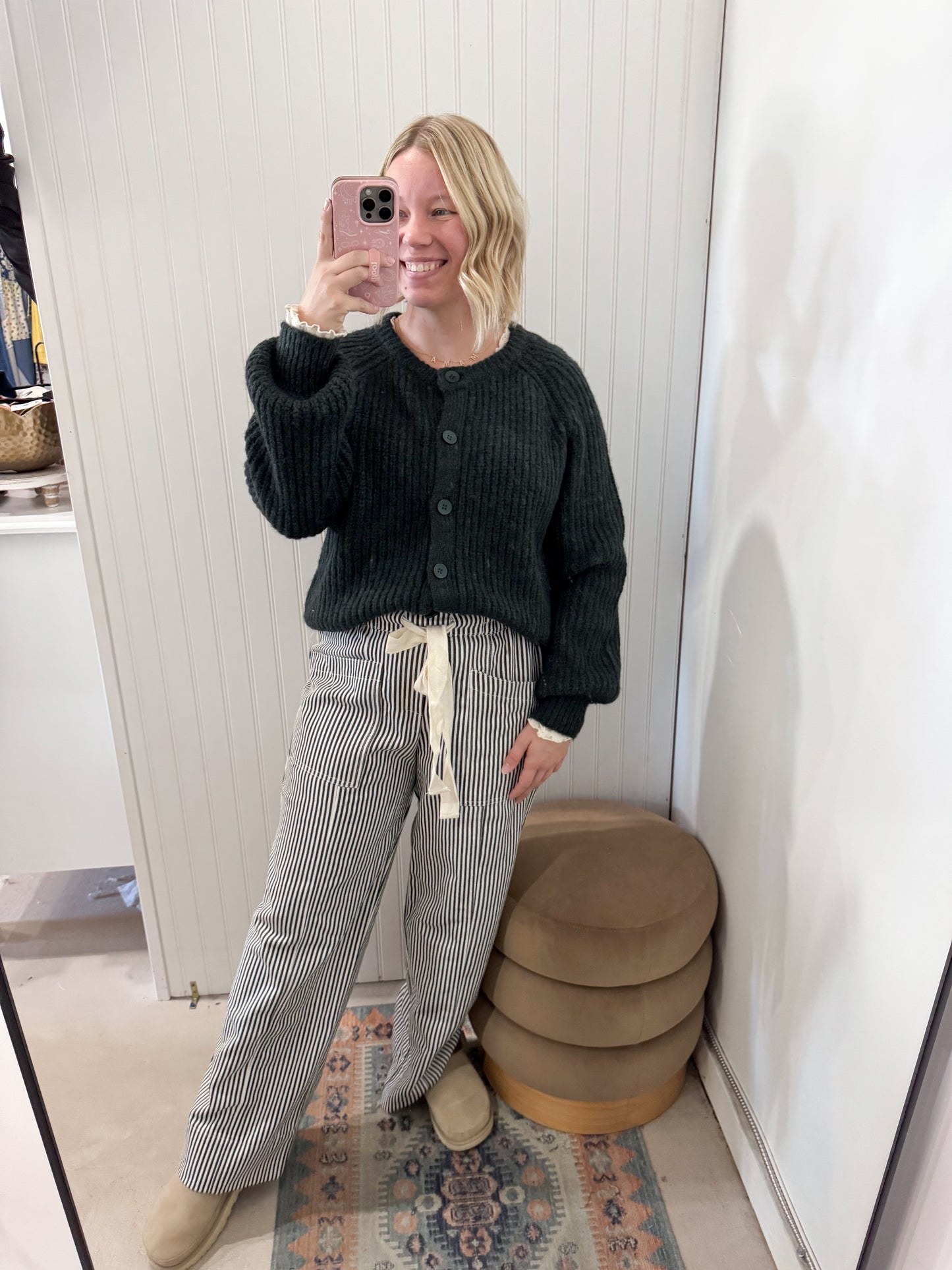 Finleigh Striped Wide Leg Pants, Black / White