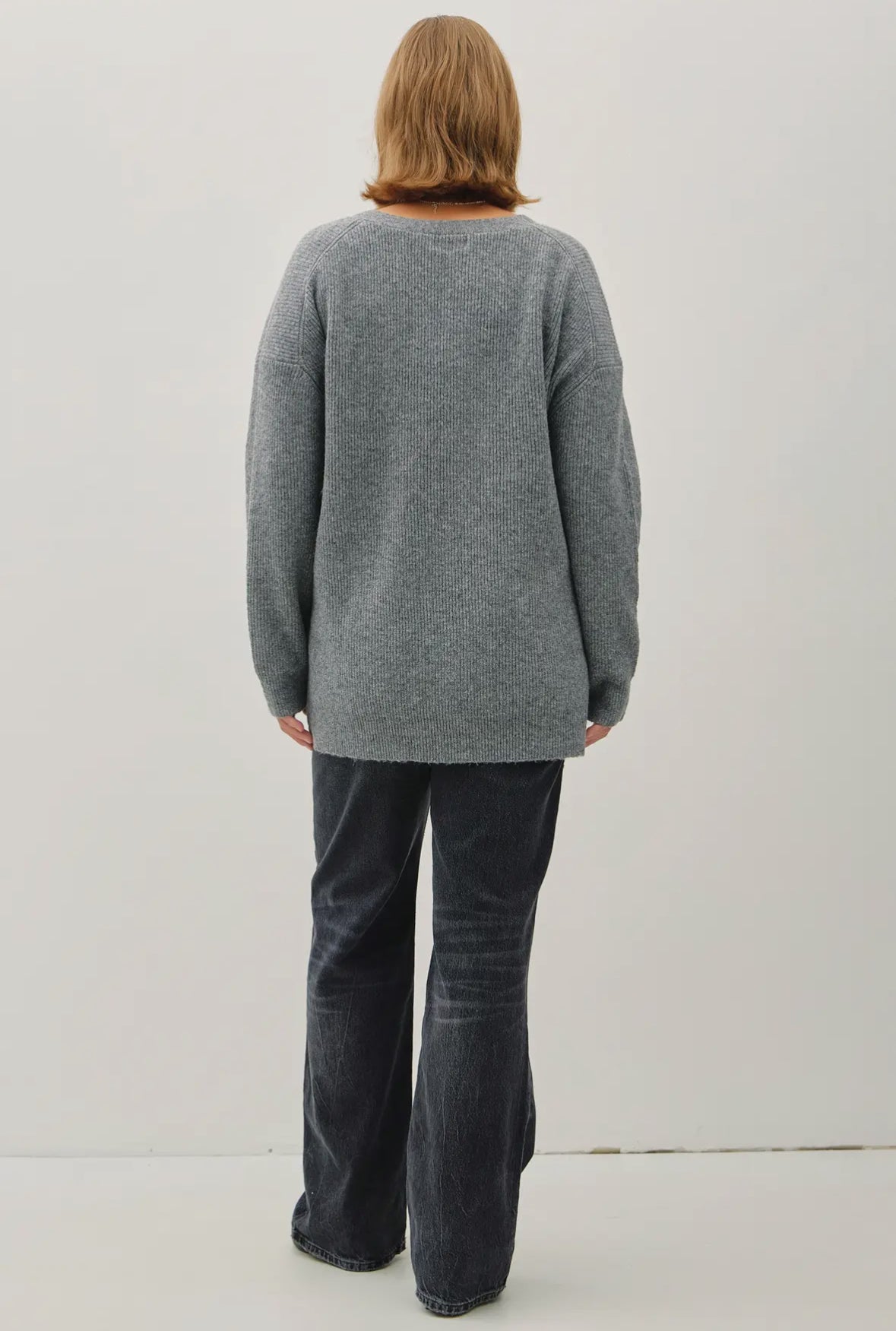 Opal V-Neck Button Down Ribbed Cardigan Plus, Charcoal
