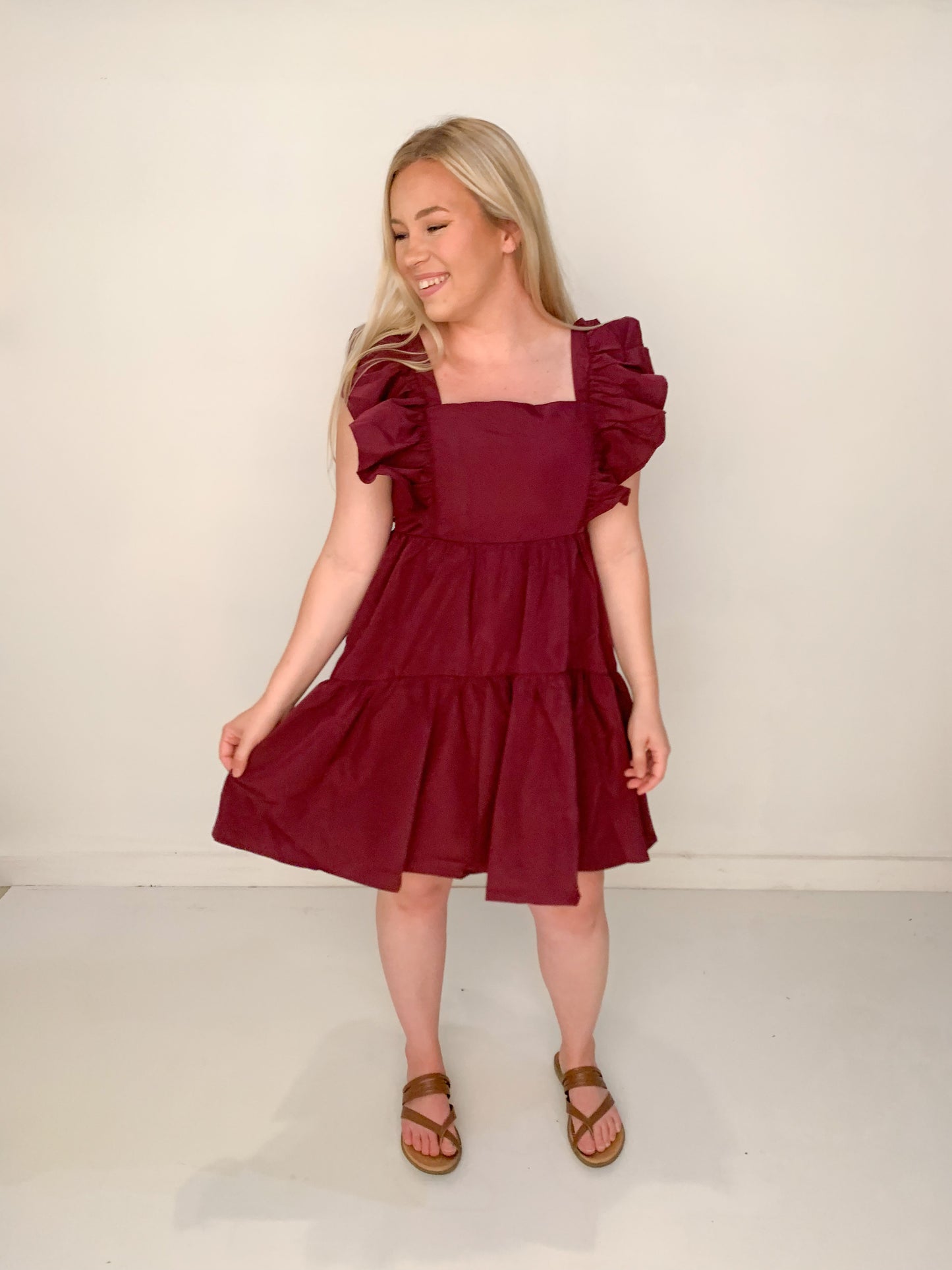 Jaci Ruffle Sleeve Tank Dress, Plum