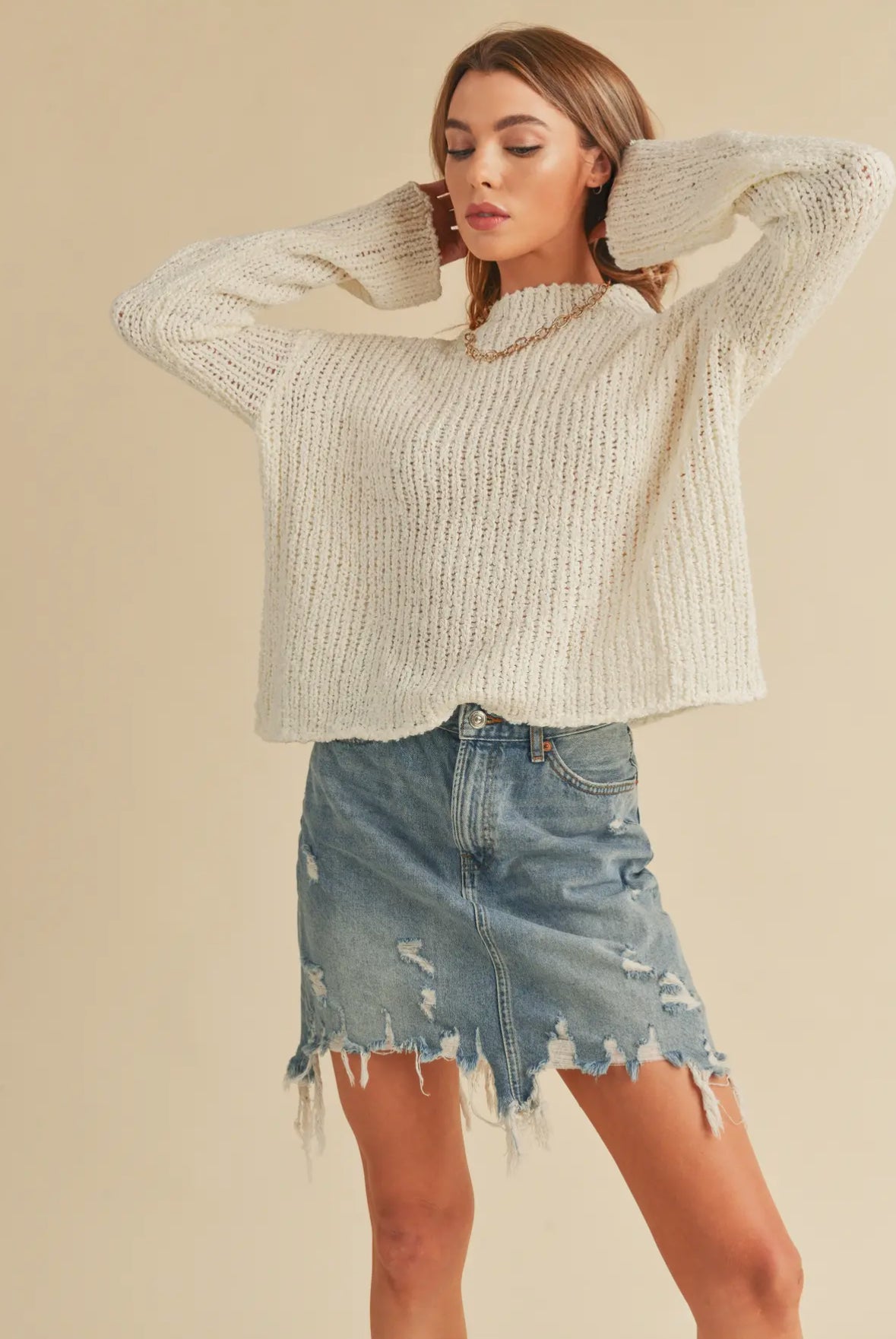 Irma Boxy Knit Sweater, Ivory