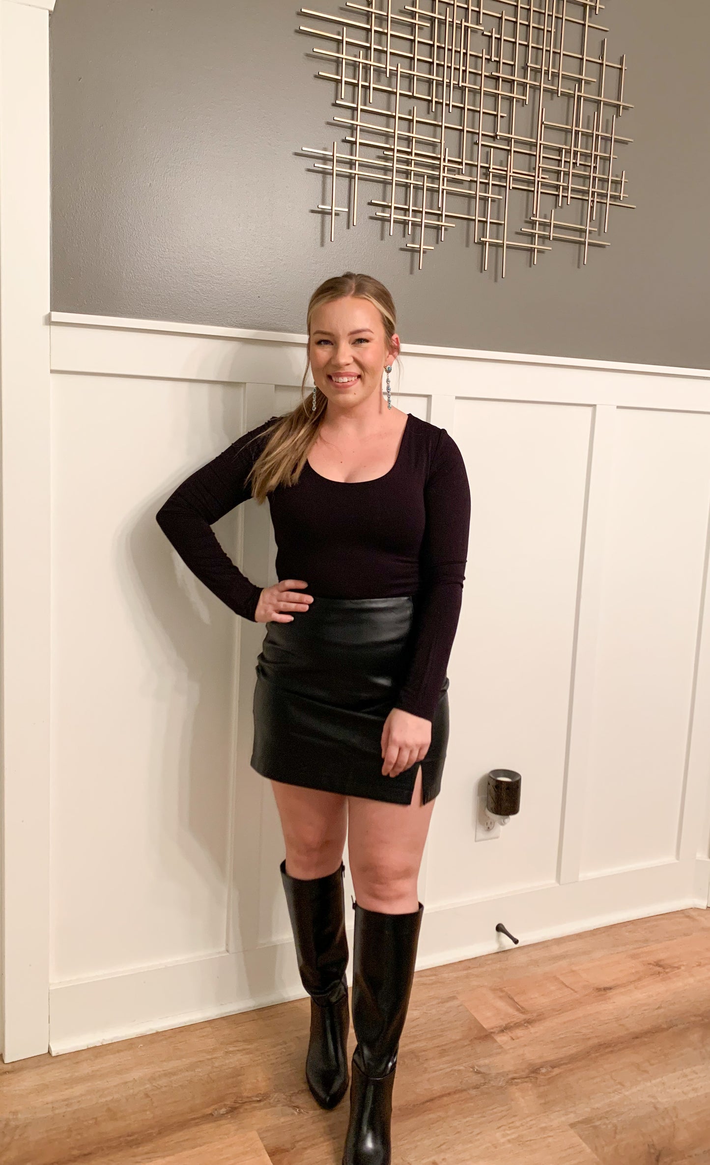 Holiday Honey Leather Mini Skirt, Black