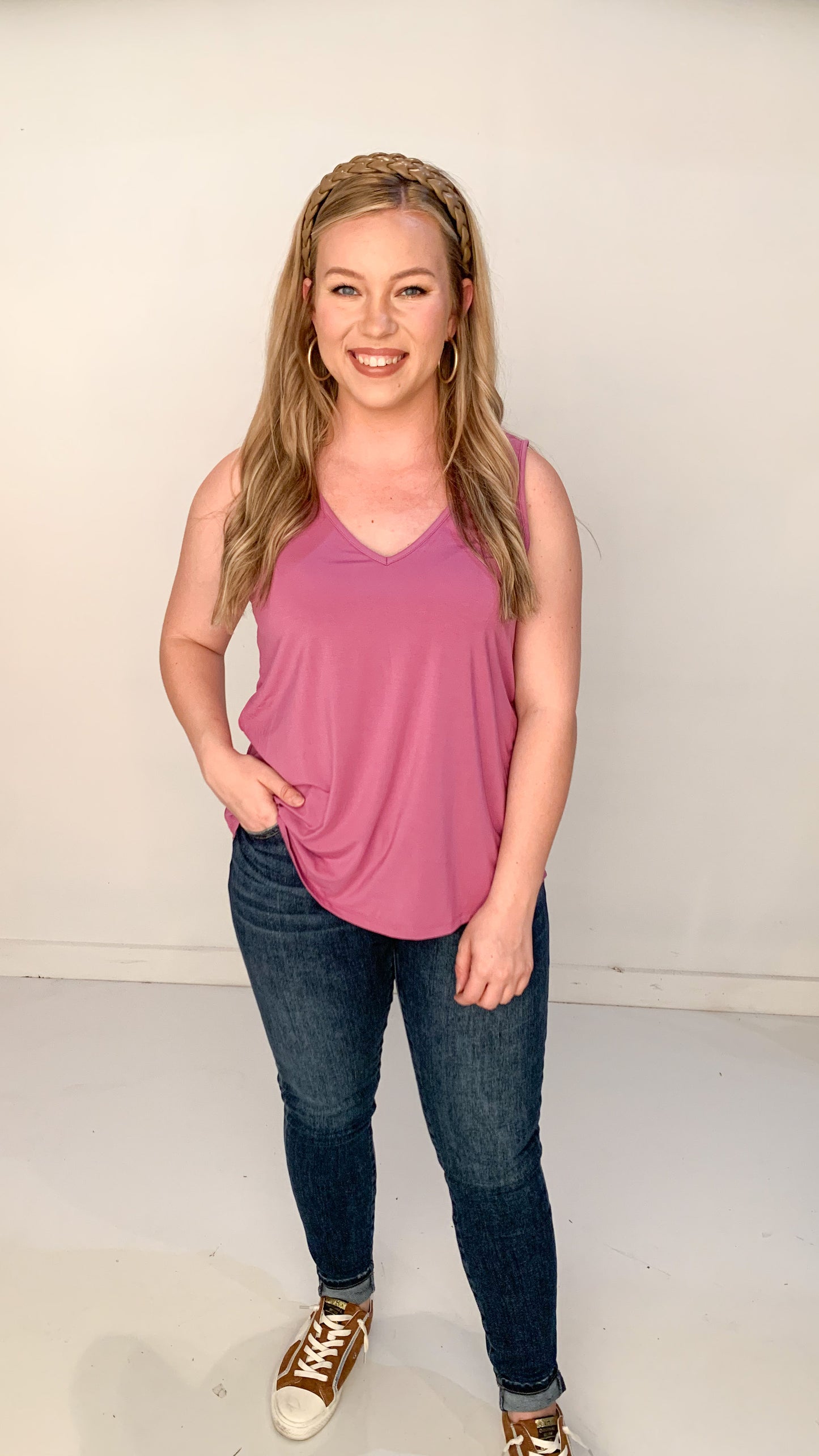 Sally Double V Tank Top, Dahlia