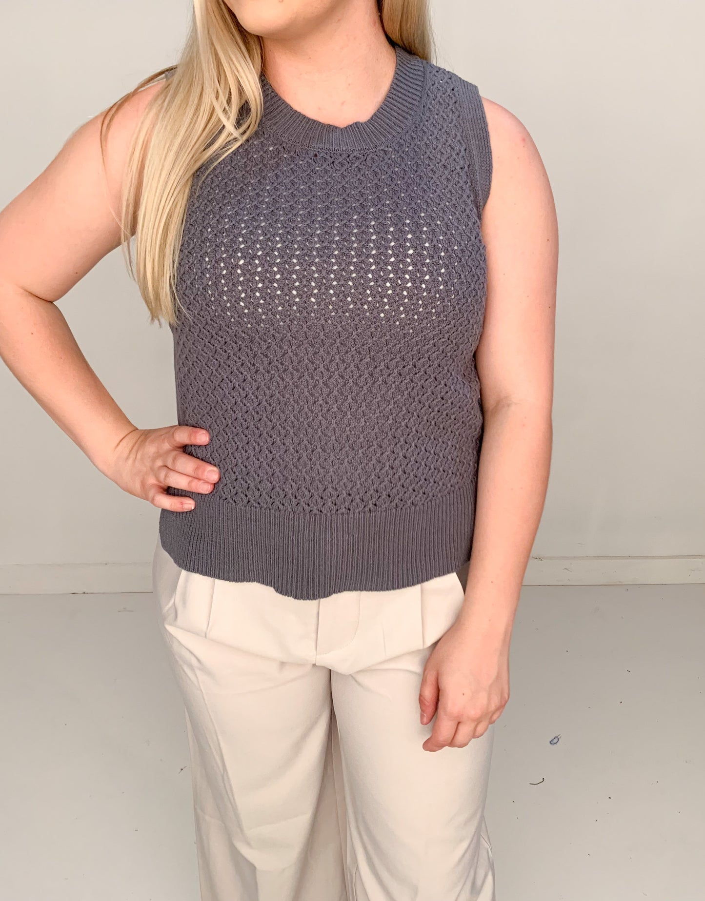 Mina Crochet Sweater Tank, Teal