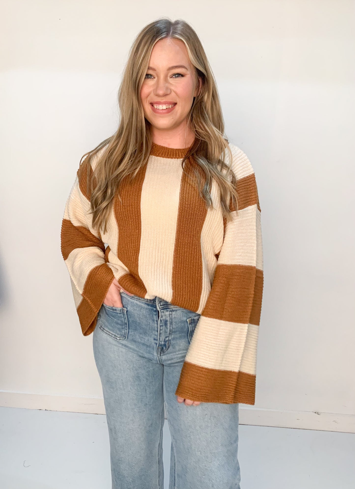 Long Time Coming Thick Stripe Sweater, Camel