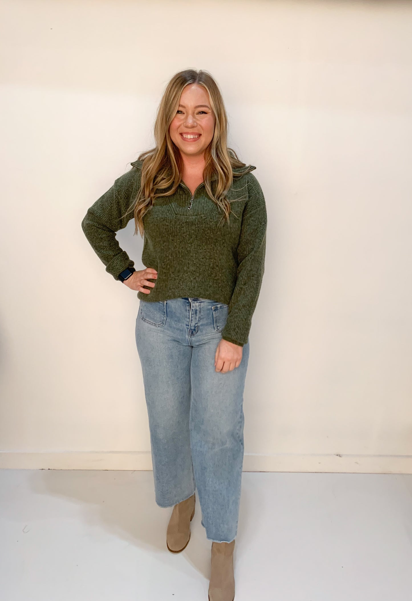 Ellen Half Zip Sweater Pullover, Olive