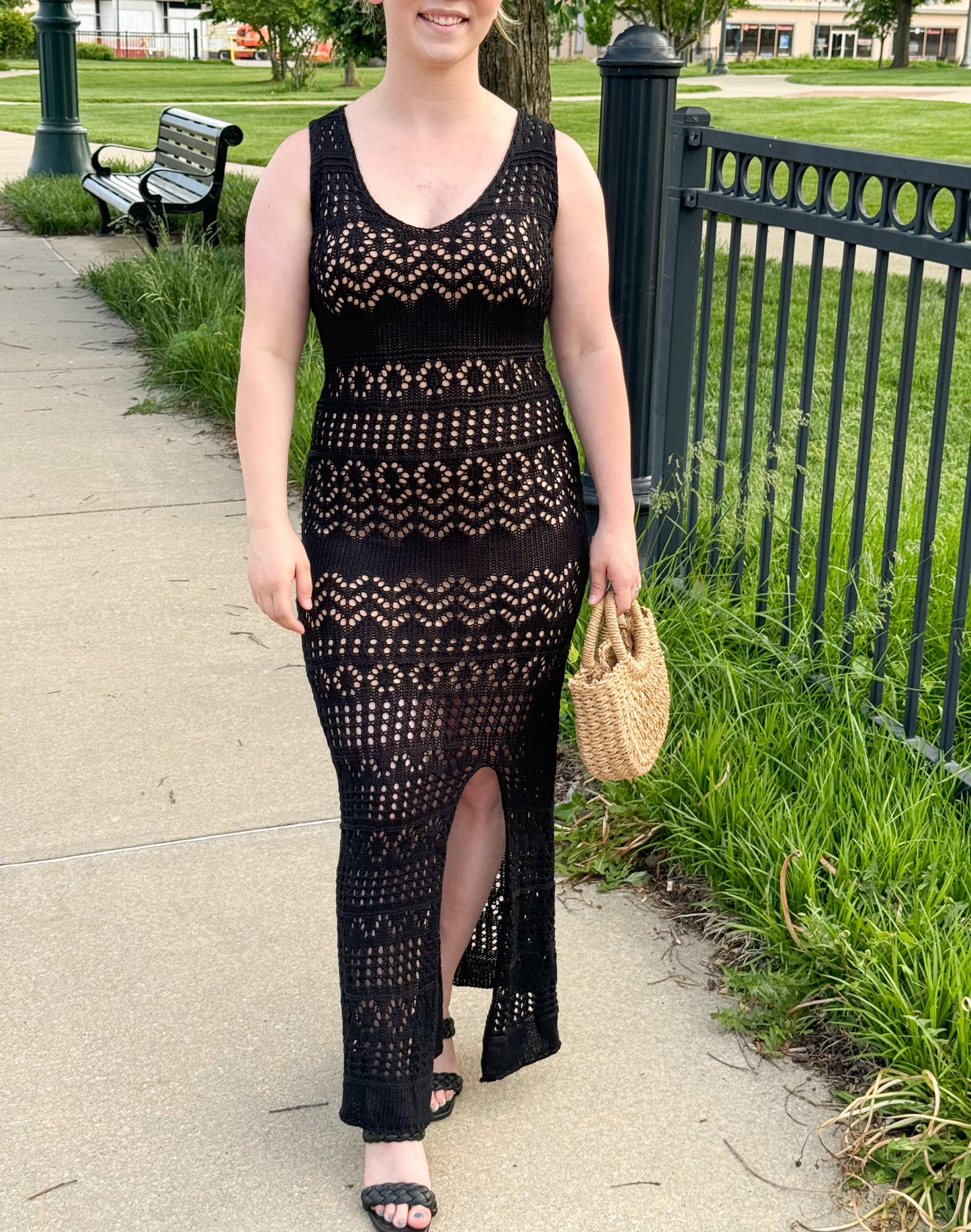 Summer Abroad Crochet Dress, Black