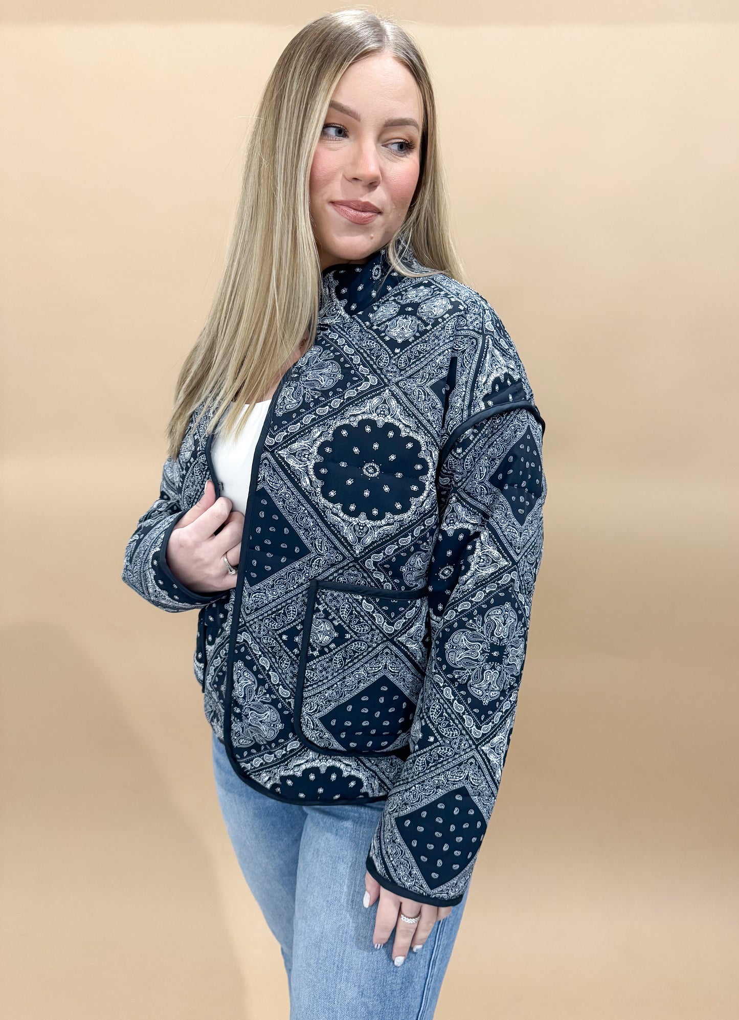 Edna Bandana Quilted Jacket, Black