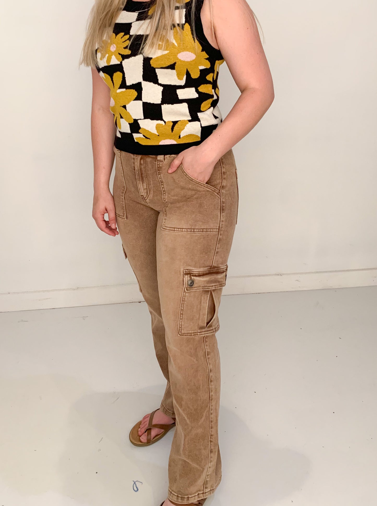 Nuna Lyocell Stretch High Rise Cargo Denim Jeans, Toffee