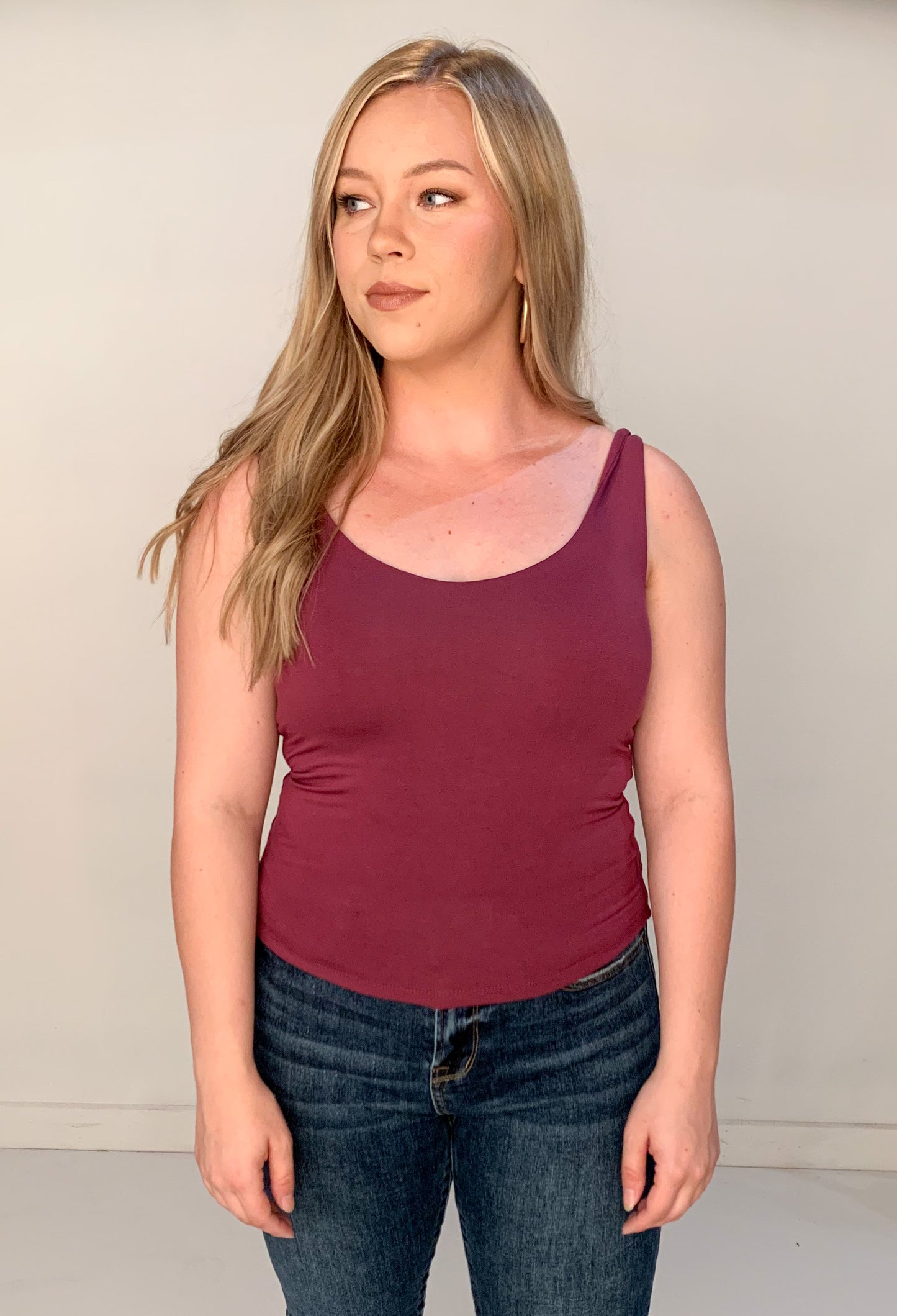 Koa Double Lined Basic Scoop Tank, Plum