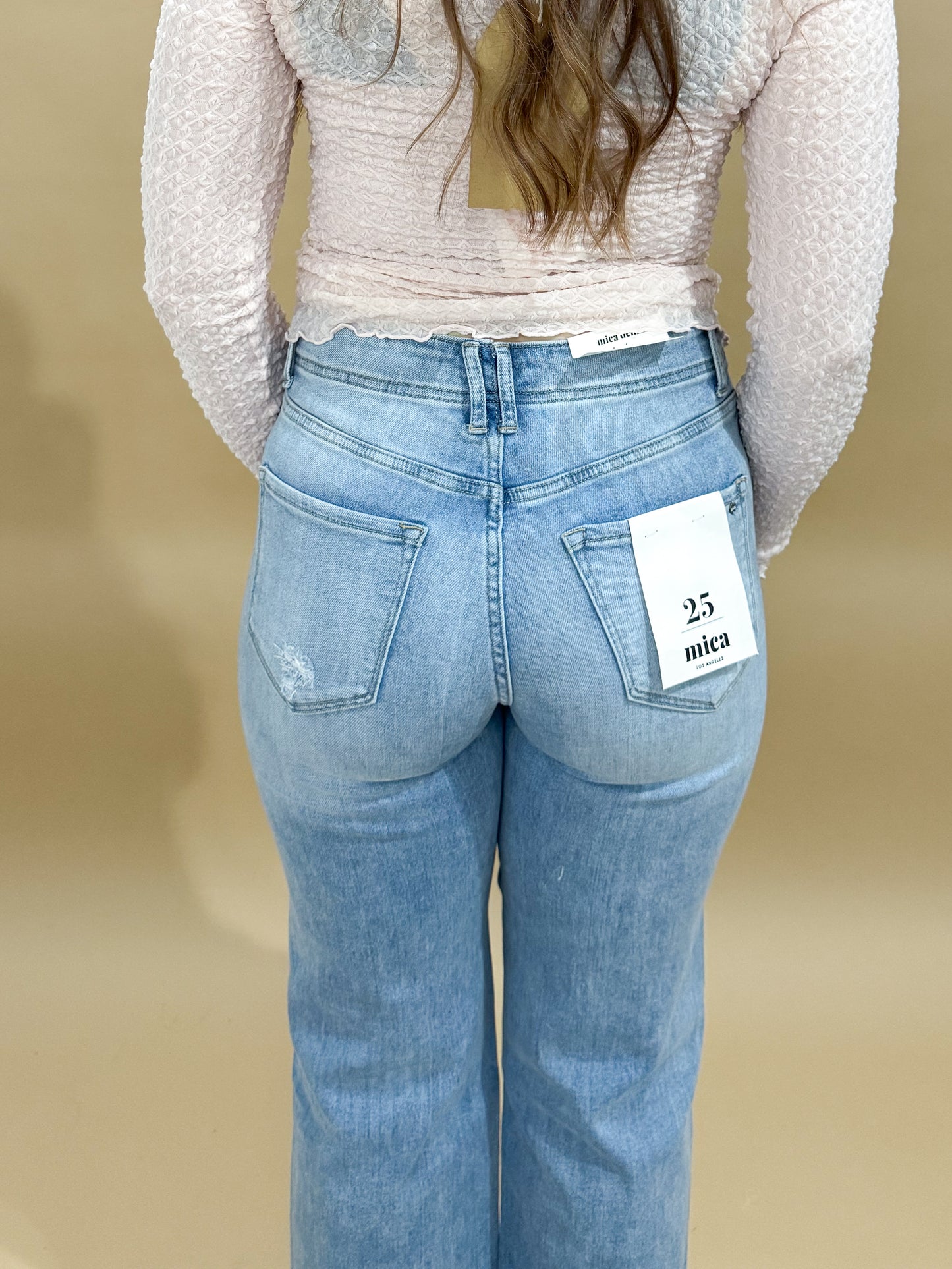 Eliza Super High Rise Wide Leg Crop w/ Square Front Pockets, Mica Denim