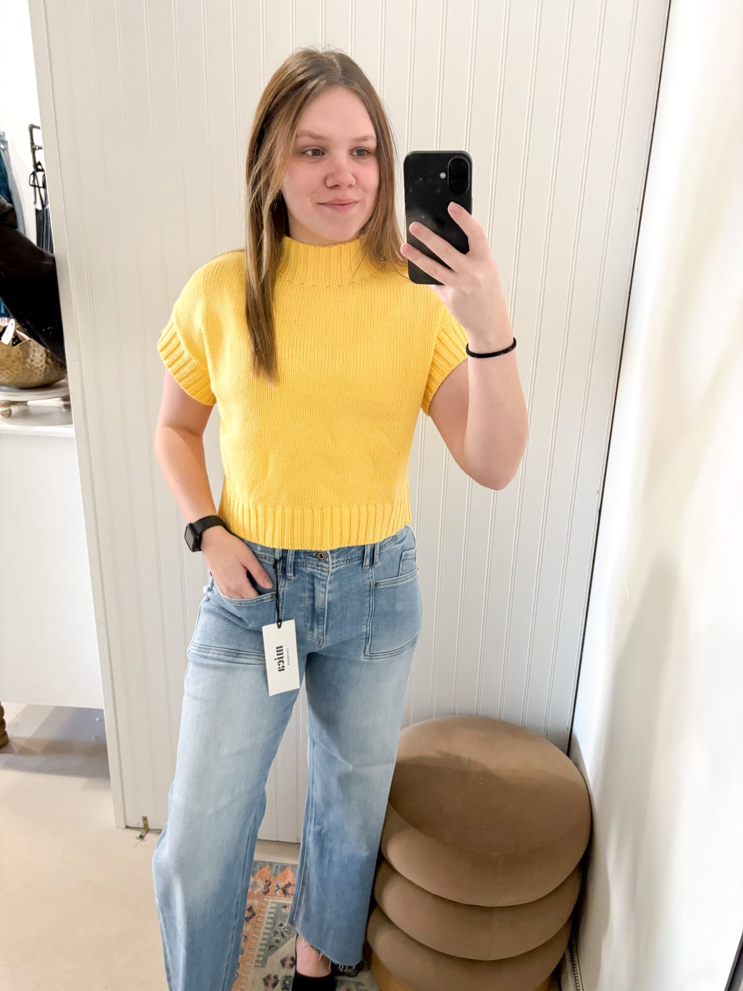 Penny Mock Neck Short Sleeve Top, Butter