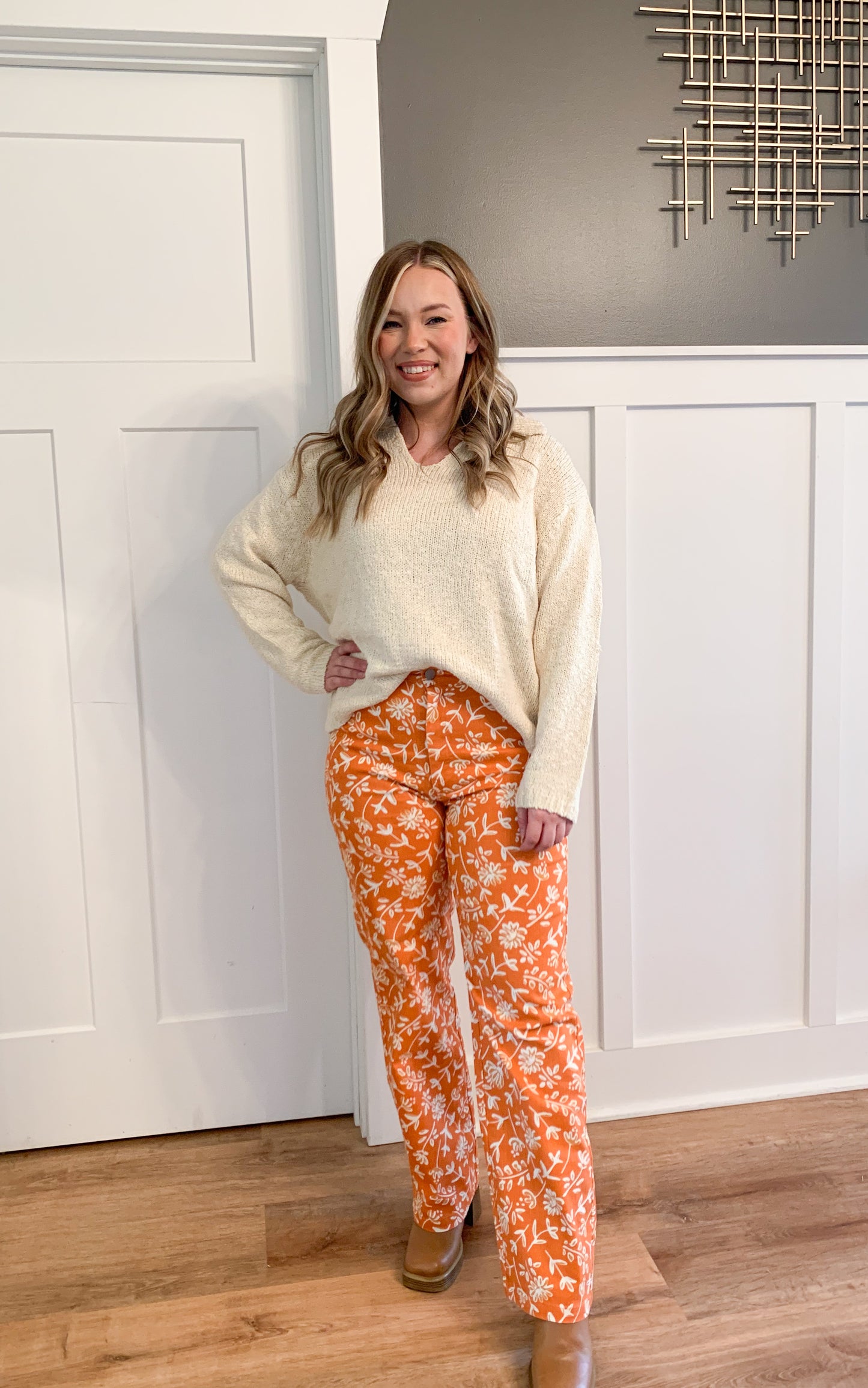 Sia Knit Collared Sweater, Cream