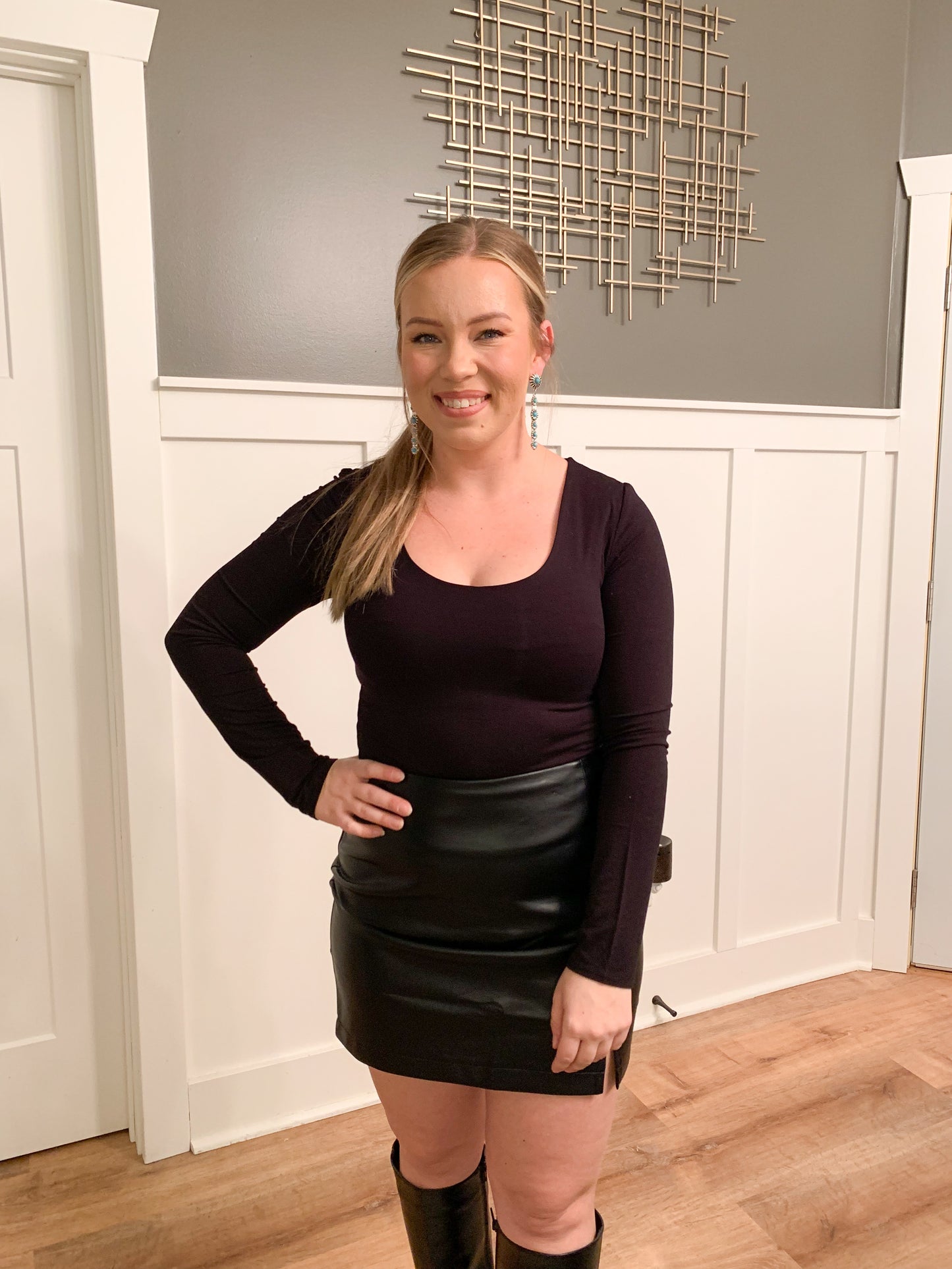 Holiday Honey Leather Mini Skirt, Black