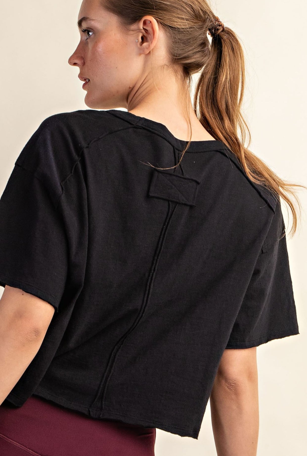 Rizzo Cotton Slub Cropped Tee, Black