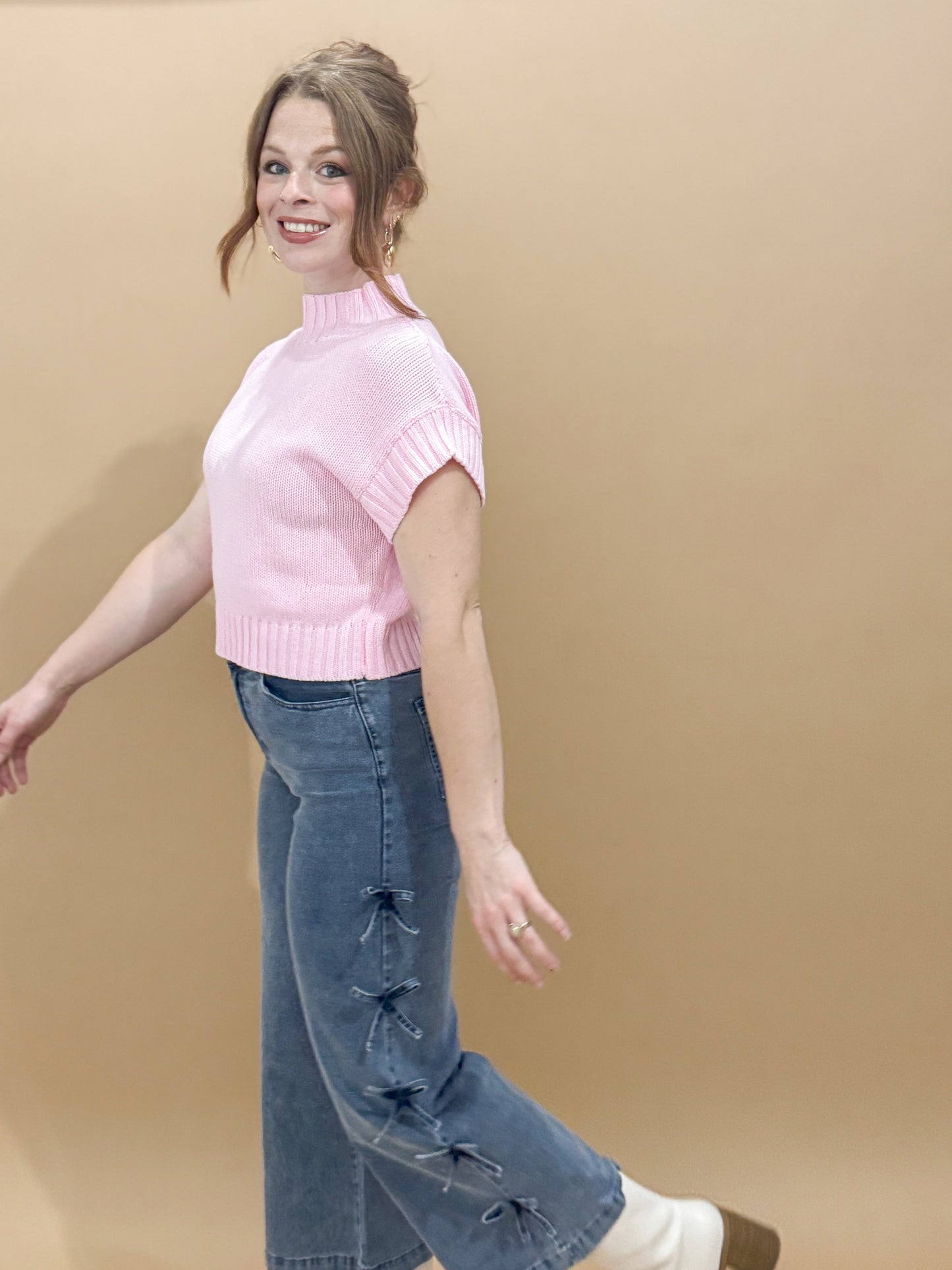 Gracie Wide Leg Crop Denim with Bow Detail