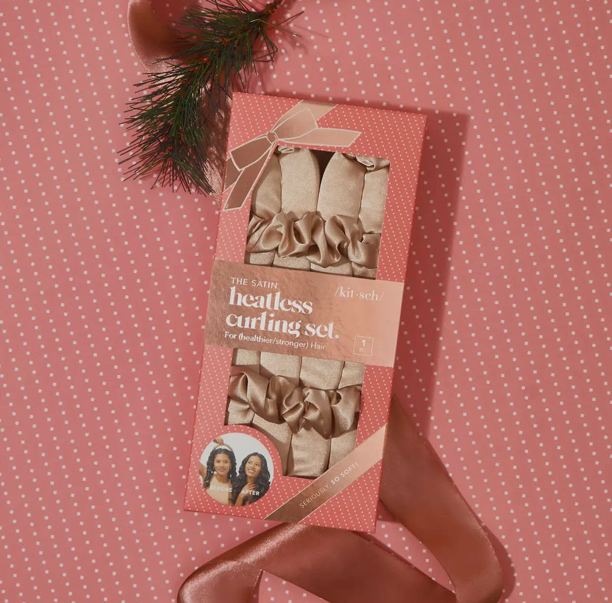 Kitsch Holiday Satin Heatless Curling Set, Champagne
