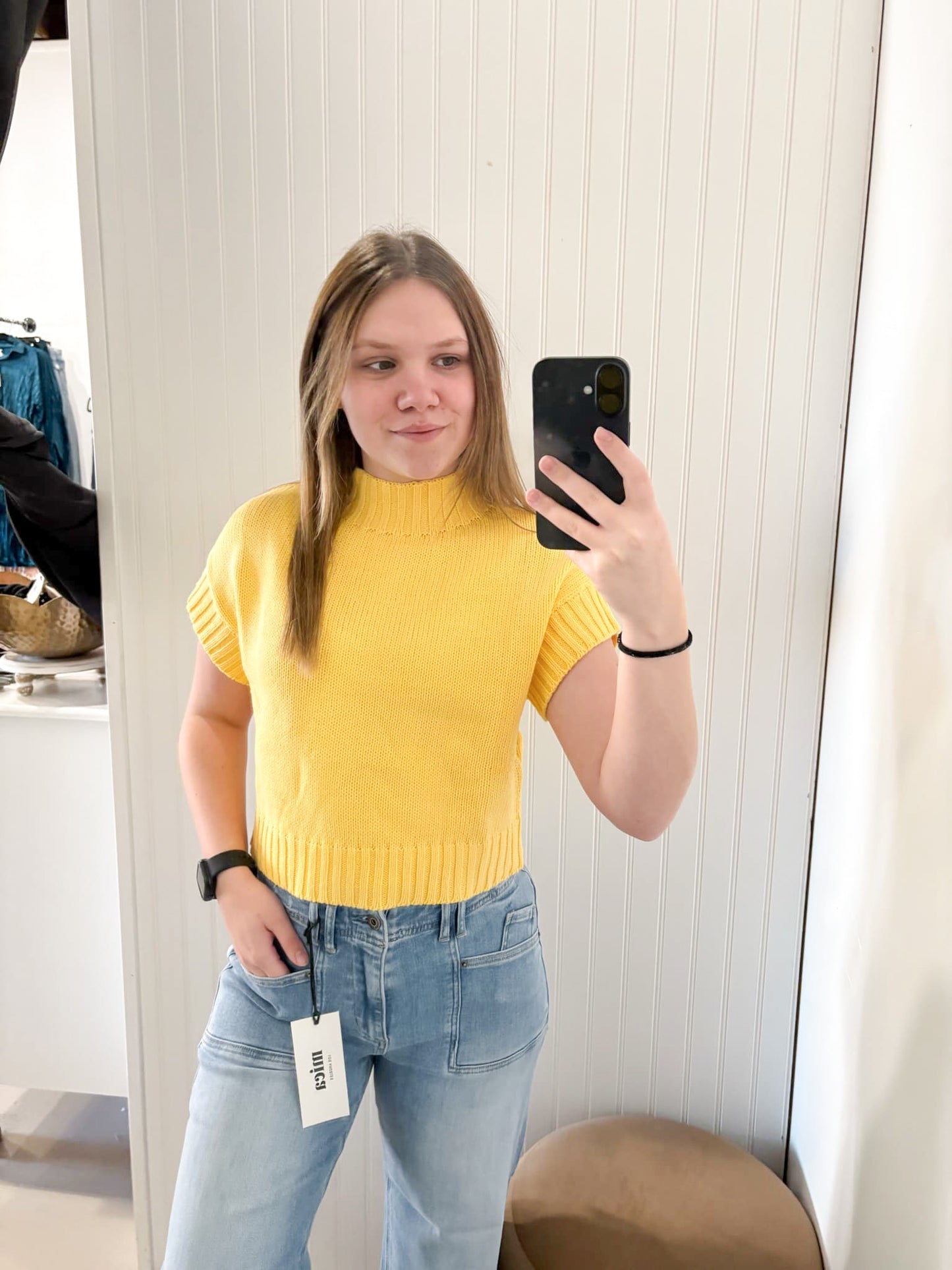 Penny Mock Neck Short Sleeve Top, Butter