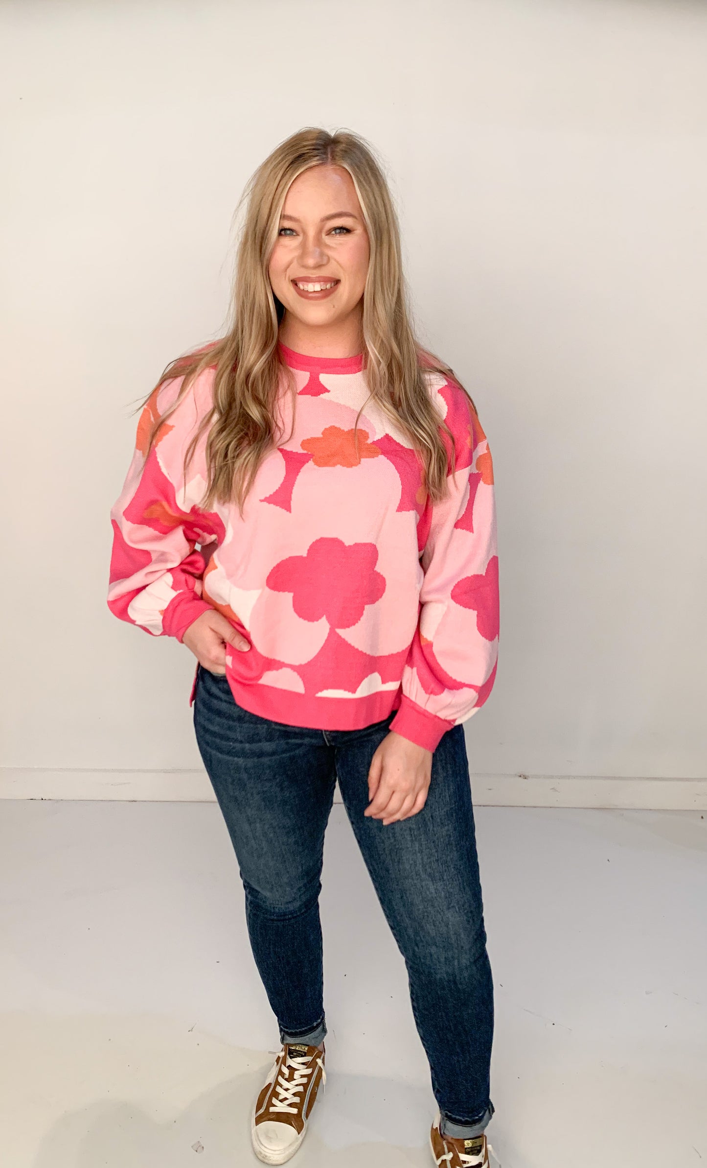 Jacquie Floral Print Sweater, Pink