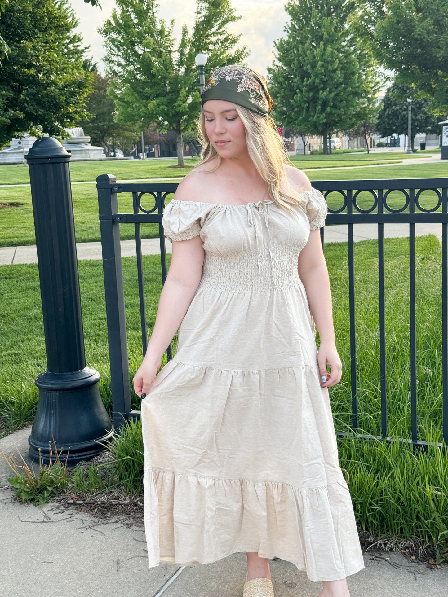 France Cap Sleeve Linen Maxi Dress, Natural
