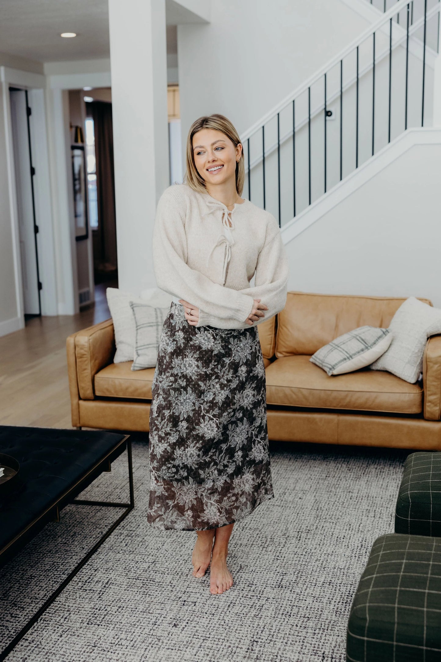 Aria Bow Front Crop Sweater, Oatmeal
