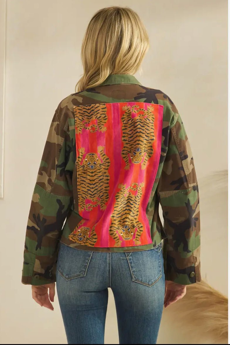 Wylder Camo Print Jacket with Tiger Print Contrast