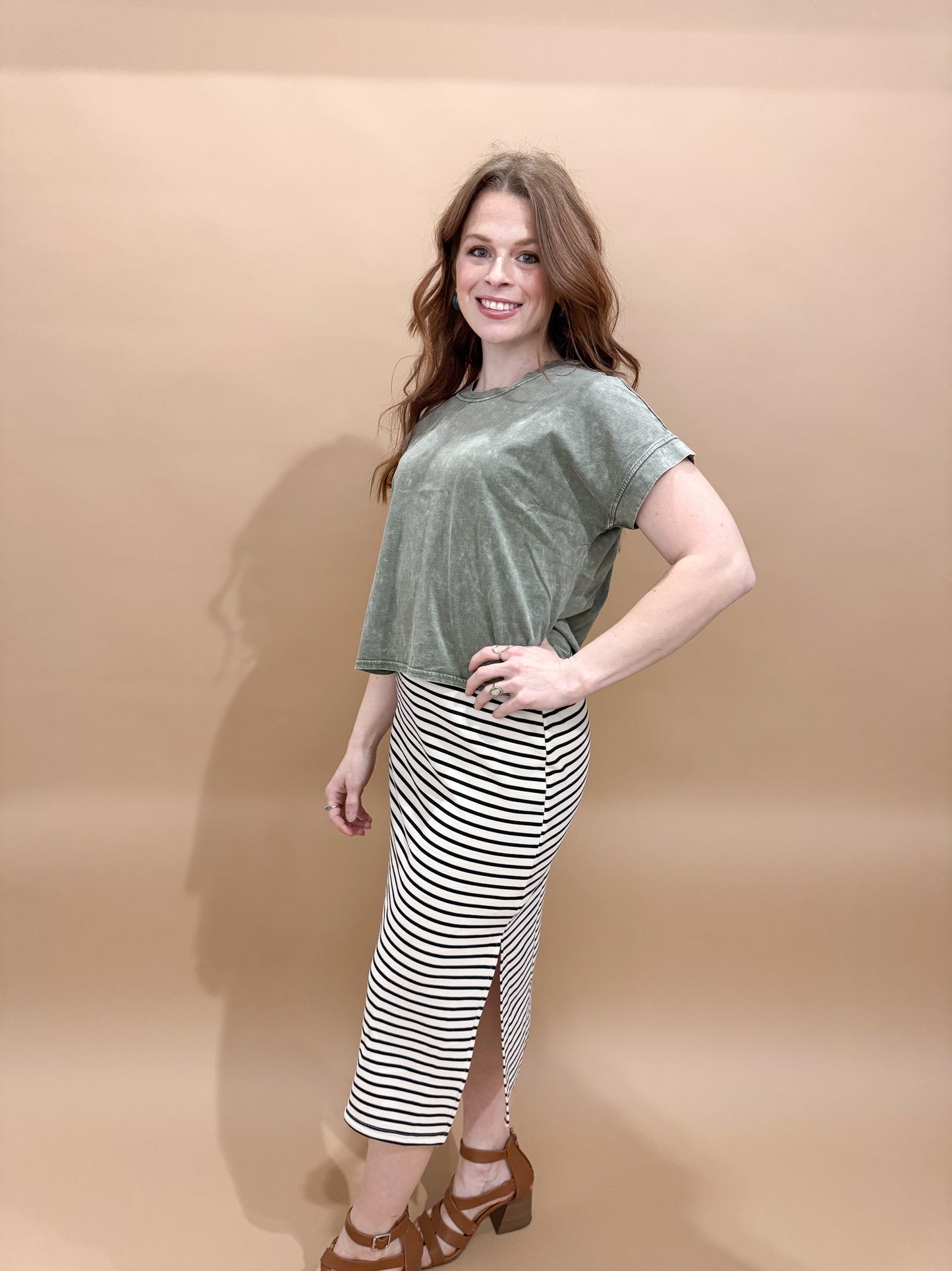 Quincy Stripe Sleeveless Side Slit Tank Maxi Dress, Ivory / Black