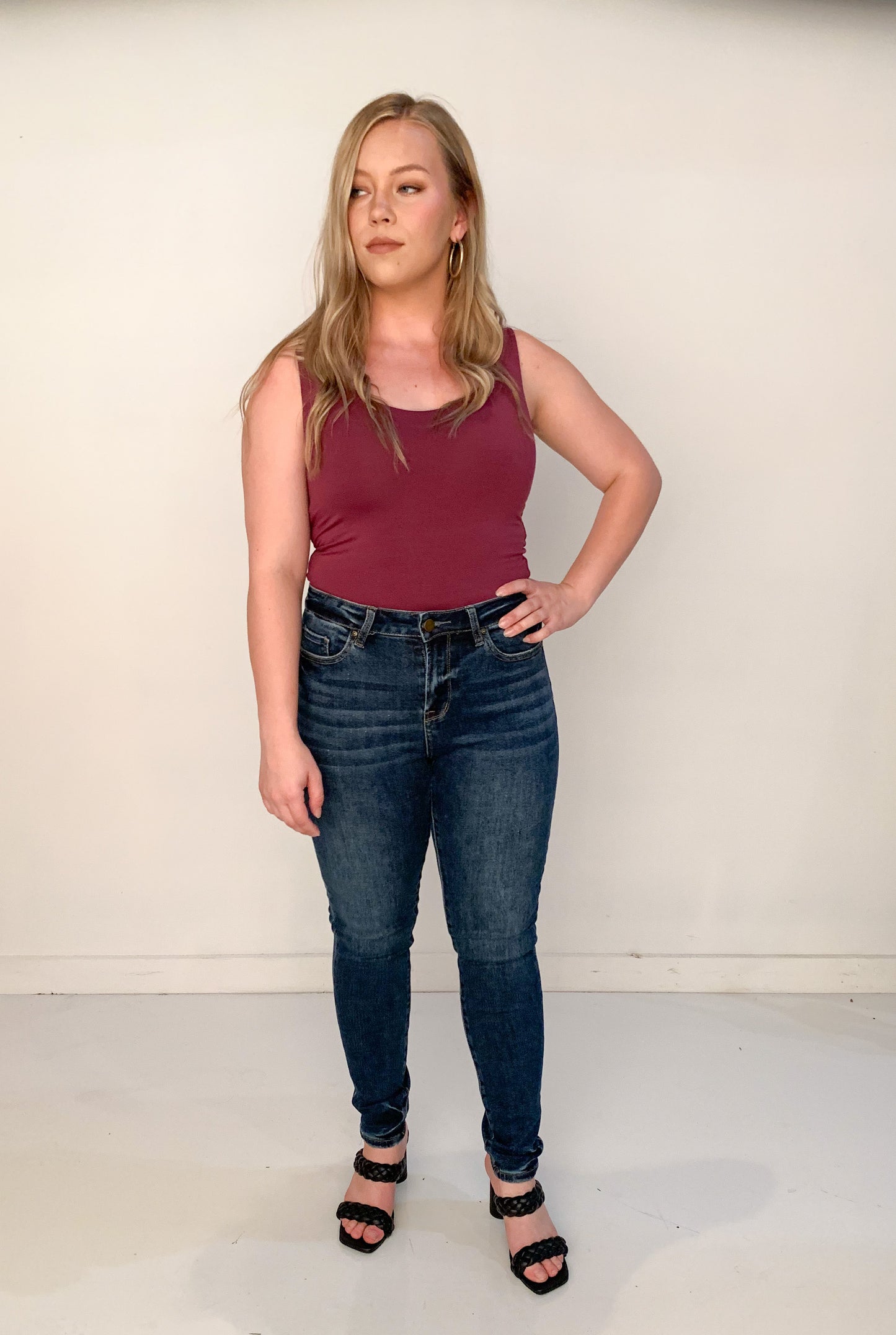 Harvest Honey Dark Wash High Rise Skinny Jeans, Mica Denim