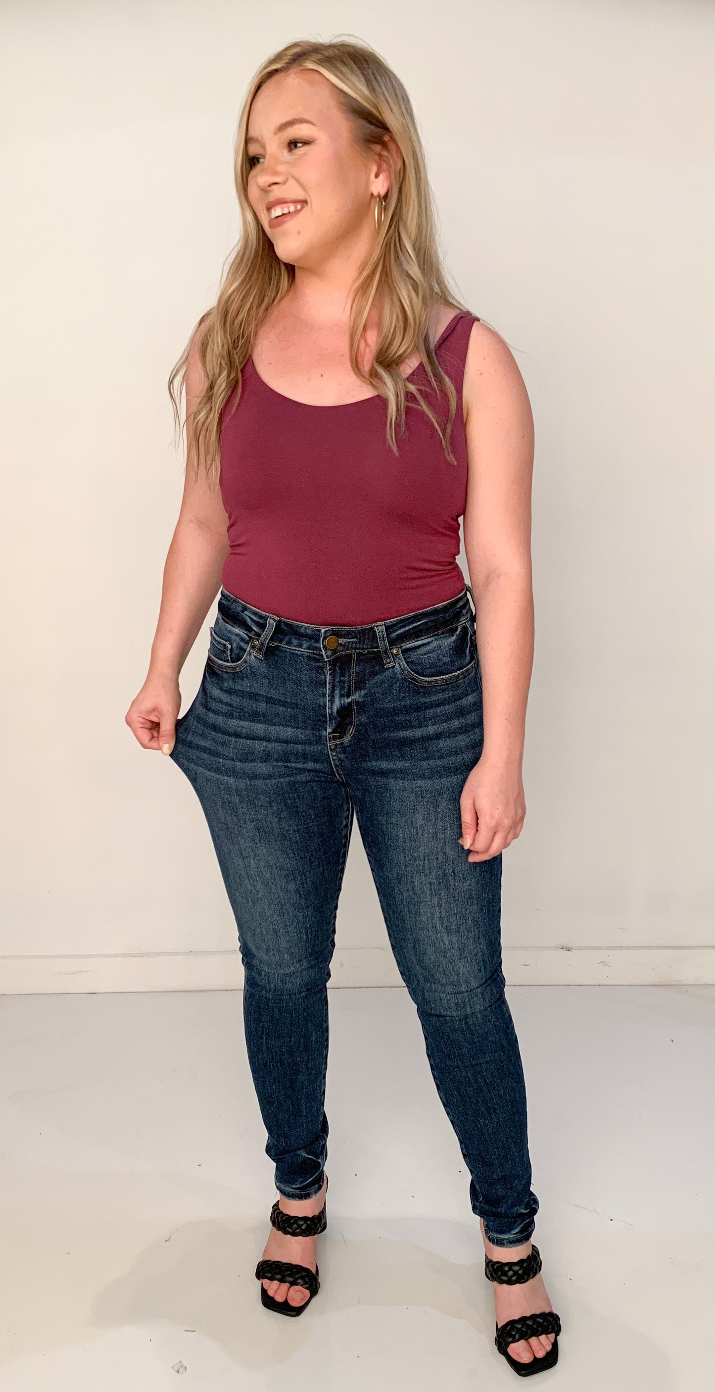 Harvest Honey Dark Wash High Rise Skinny Jeans, Mica Denim