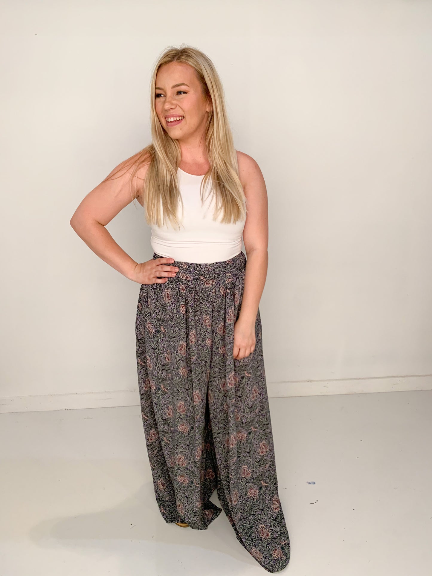 Opal Floral Wide Leg Pants, Forest/Purple