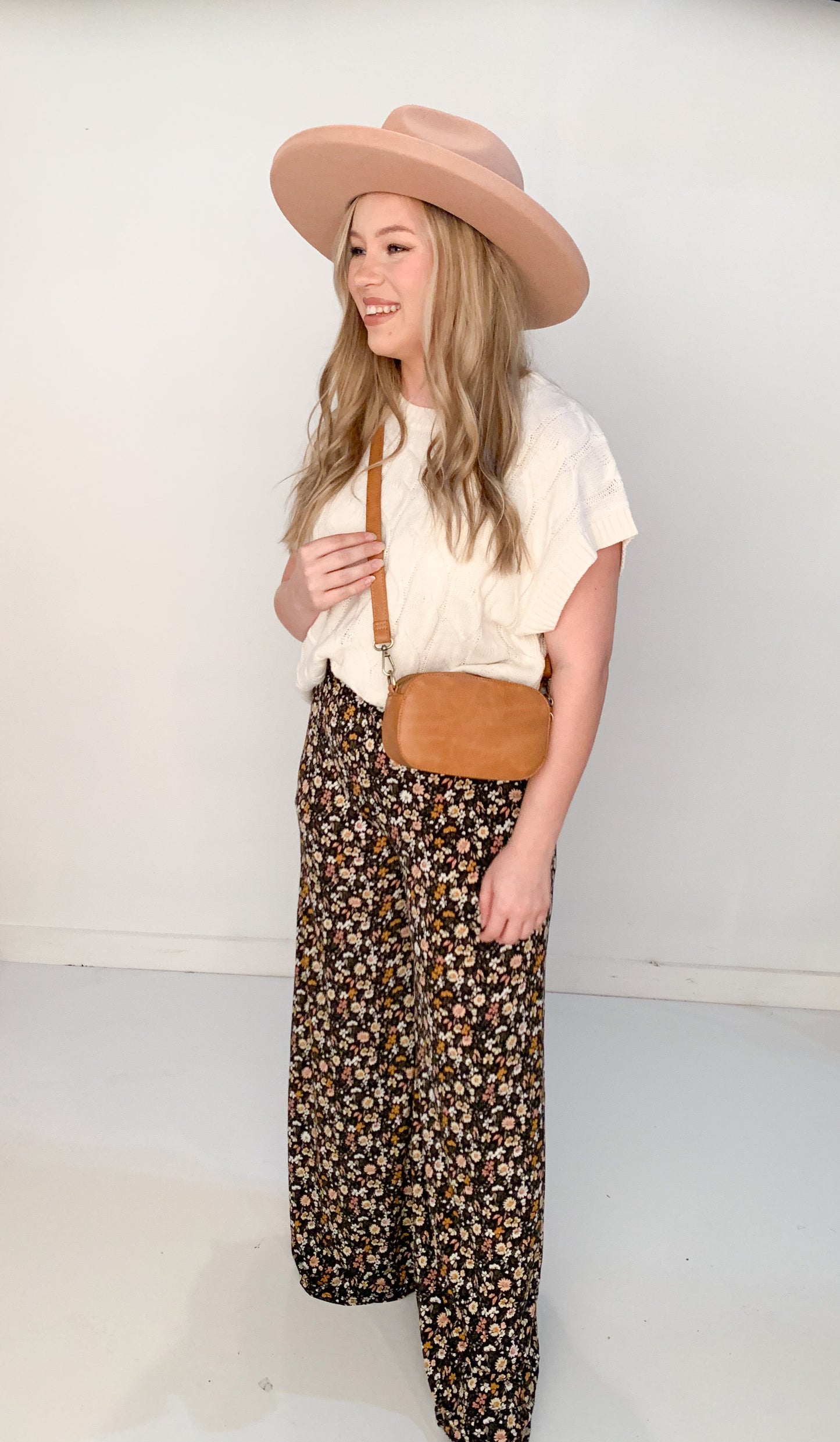 Ditzy Floral Wide Leg Pants, Black