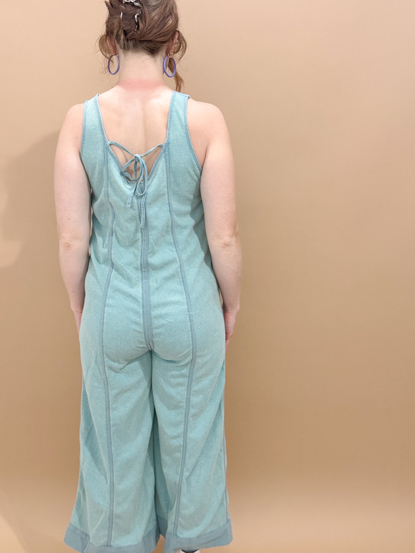 Ellen Mineral Wash Waffle Knit Jumpsuit, Blue