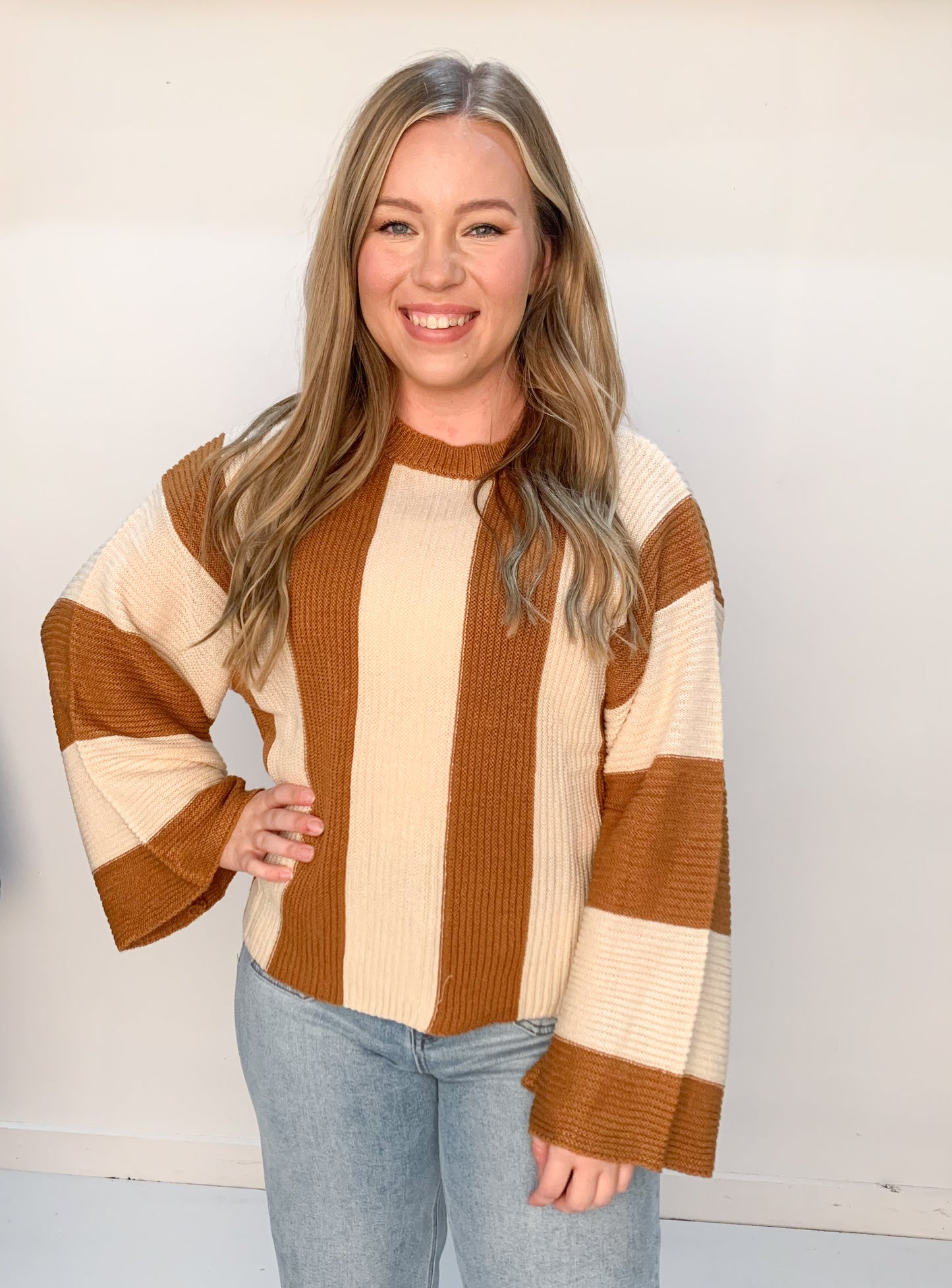 Long Time Coming Thick Stripe Sweater, Camel