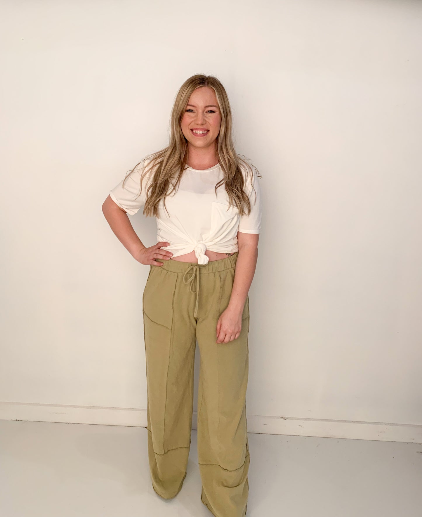 Libby Exposed Seam Wide Leg Lounge Pants, Sage