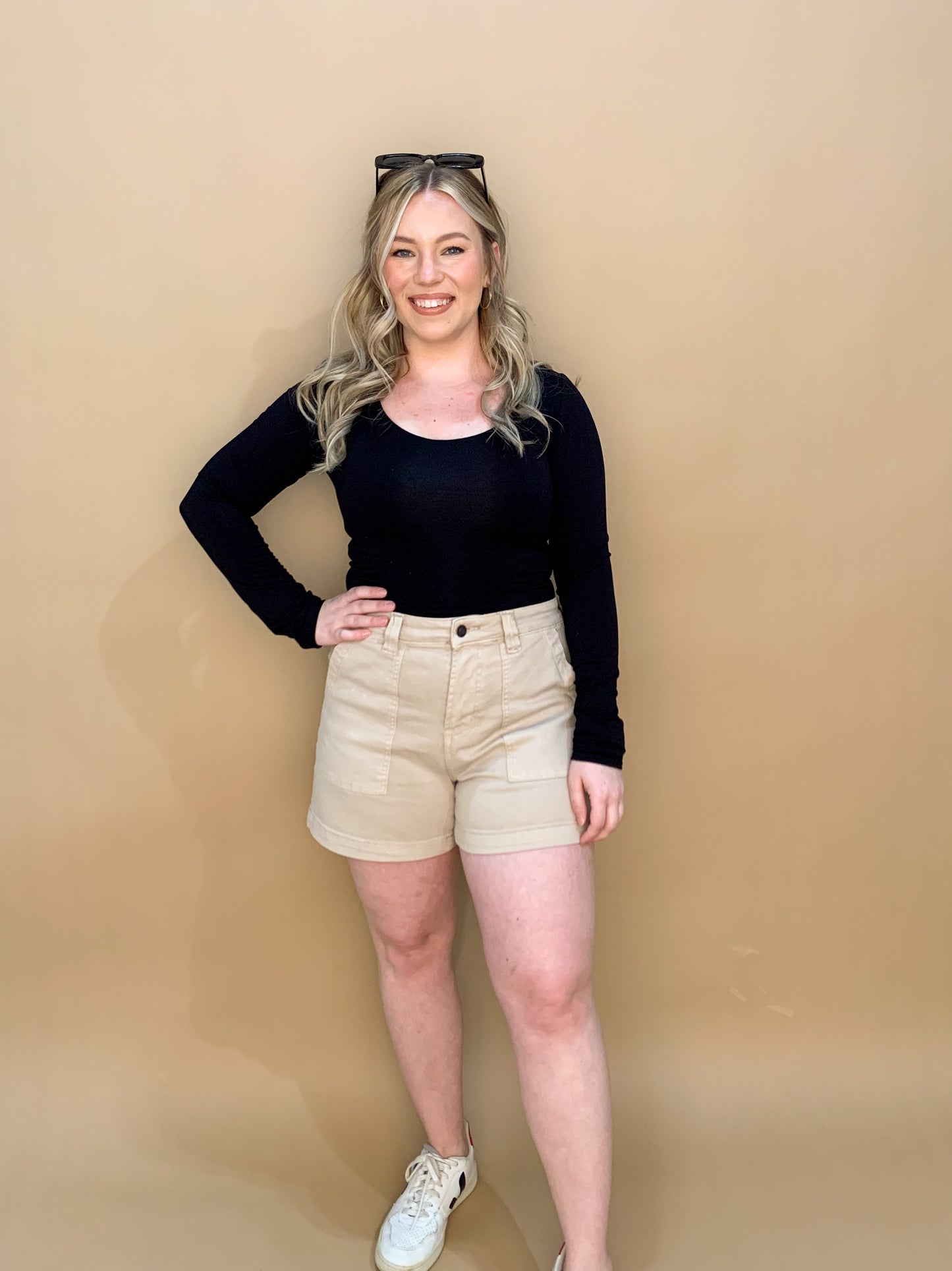 Tan Super High Rise Carpenter Shorts, Mica