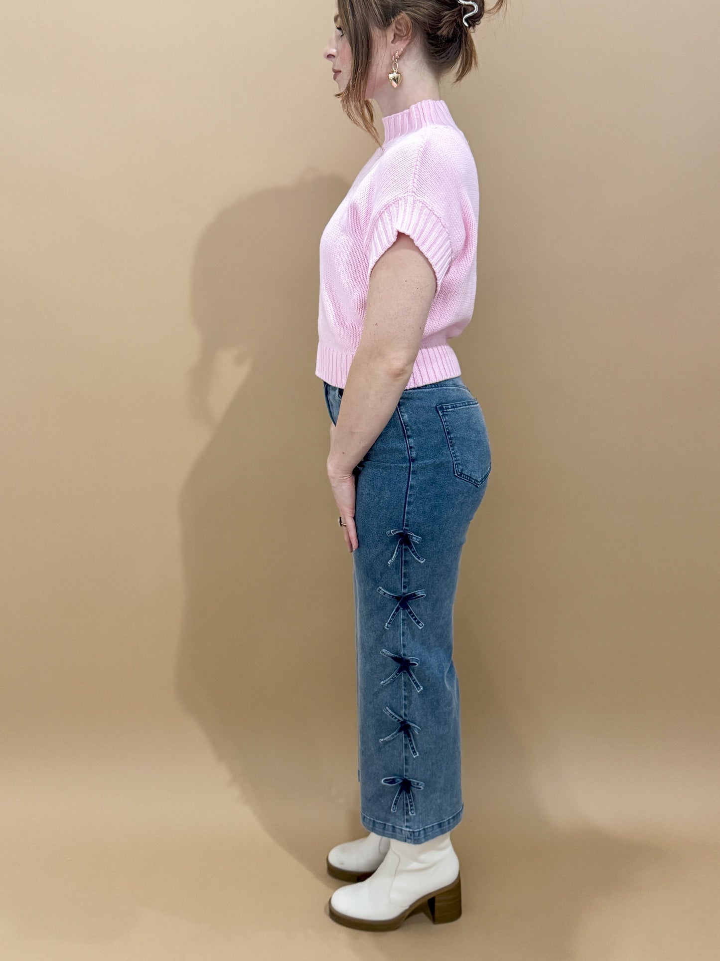 Gracie Wide Leg Crop Denim with Bow Detail