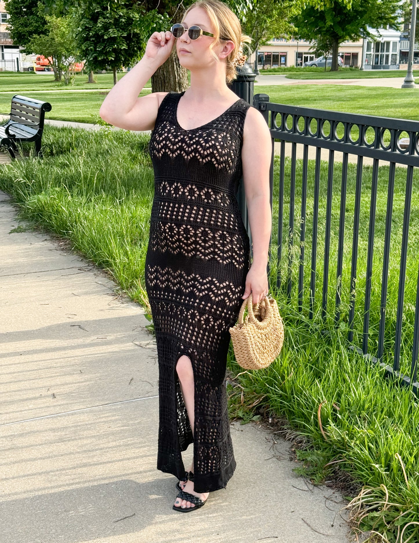 Summer Abroad Crochet Dress, Black