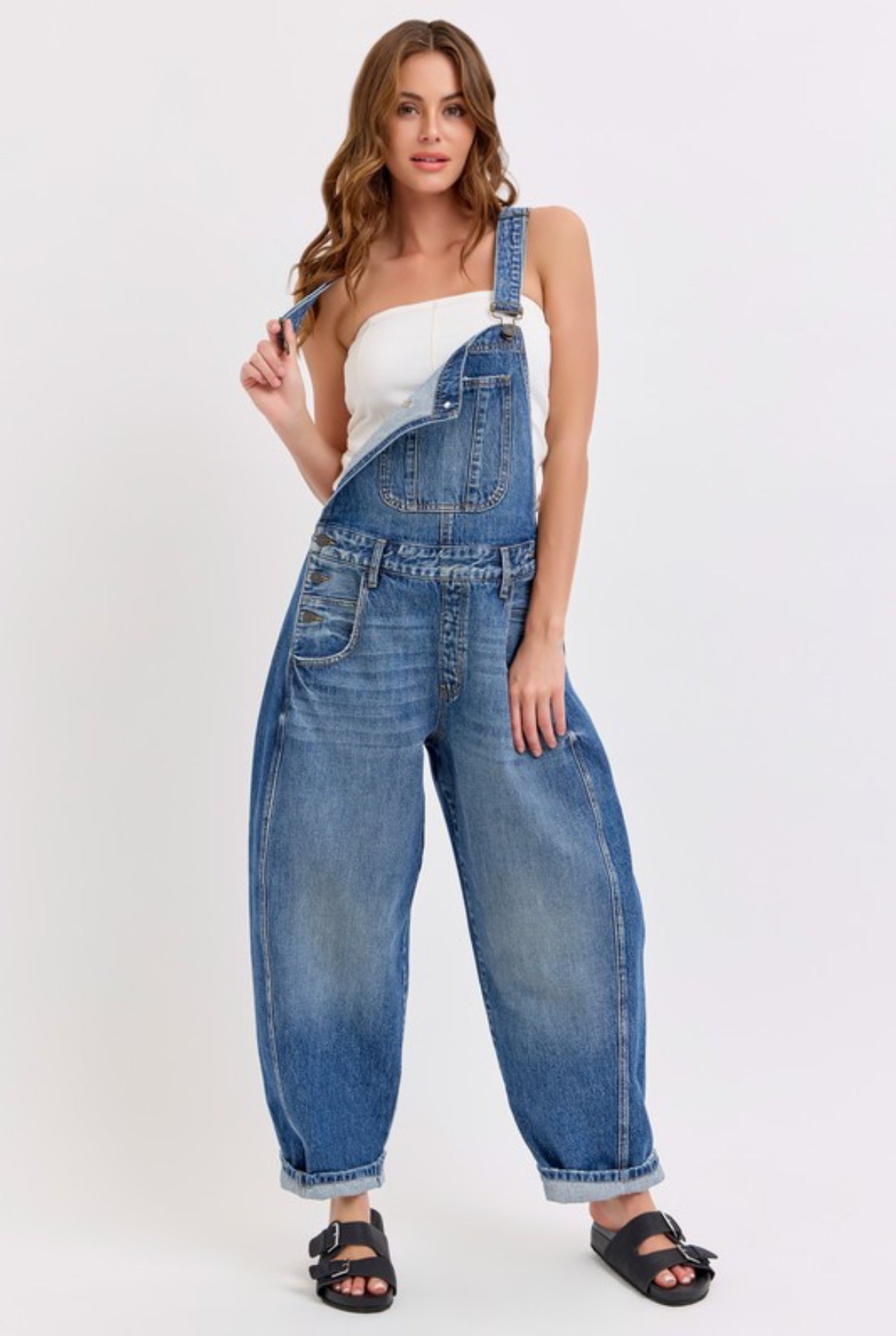Trinity Mid Waisted Barrel Jean Overalls