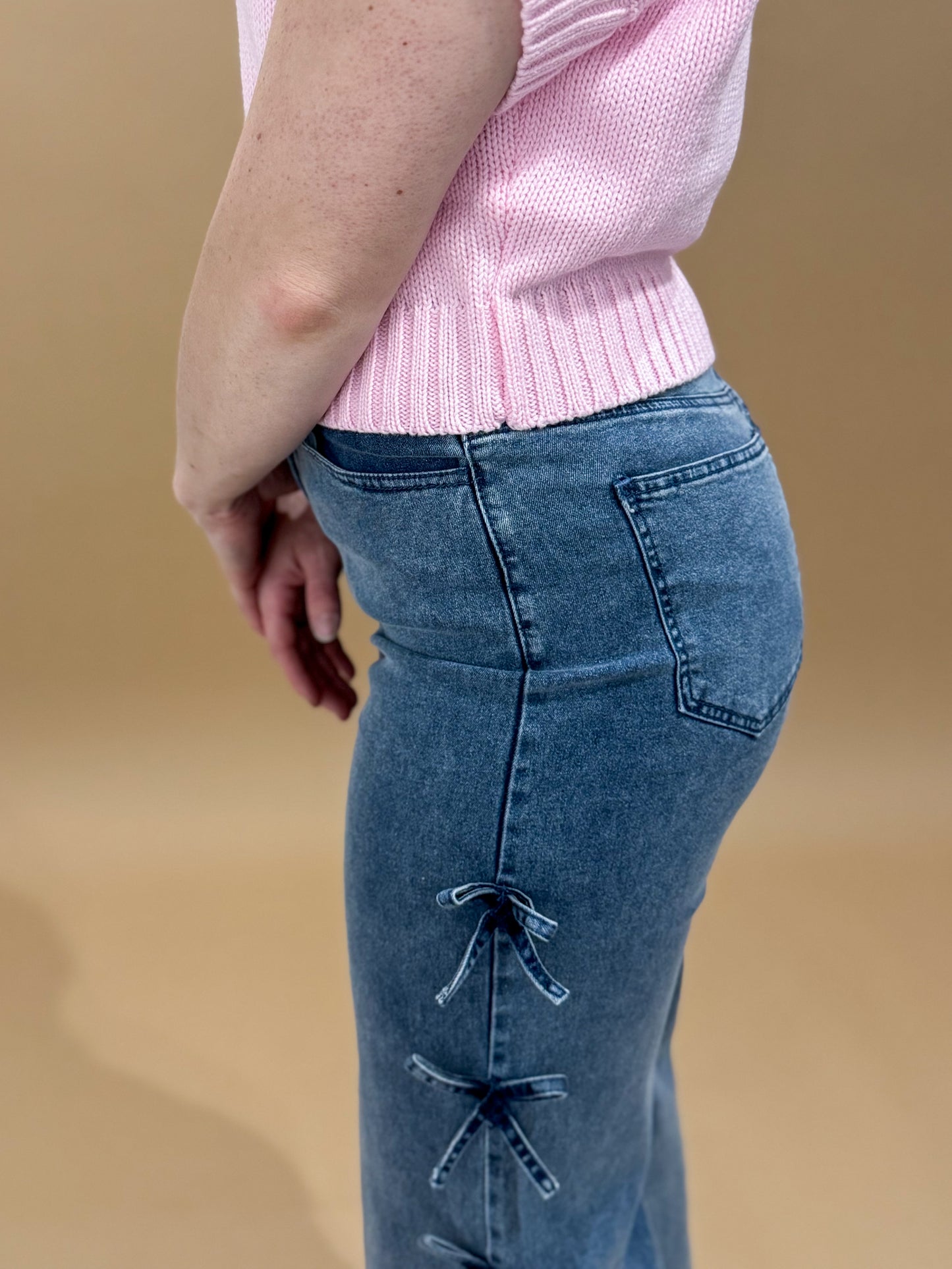 Gracie Wide Leg Crop Denim with Bow Detail