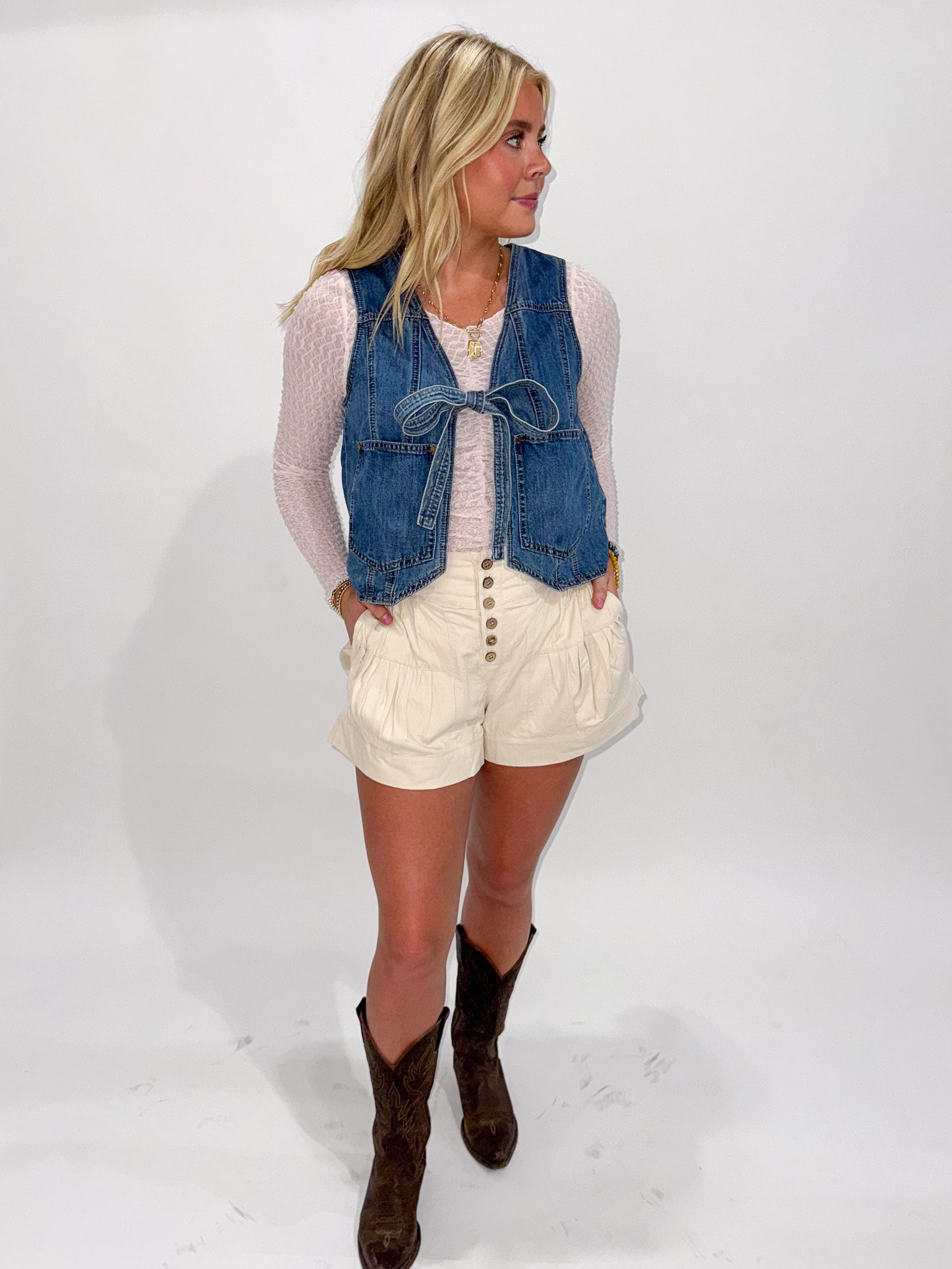 Clover Denim Tie Front Vest