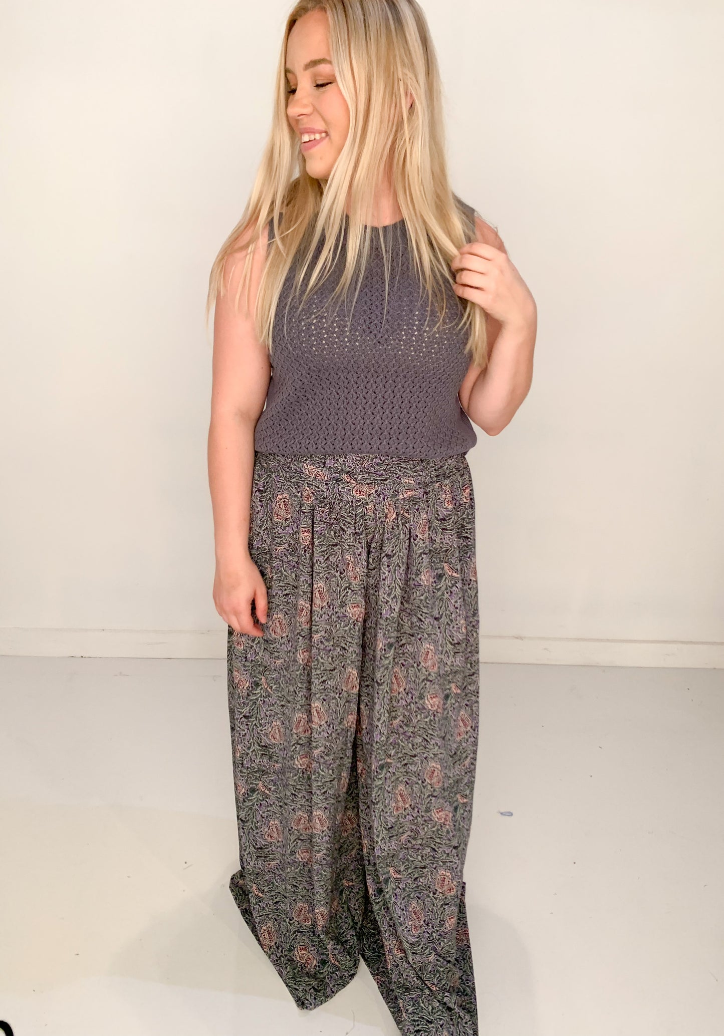 Opal Floral Wide Leg Pants, Forest/Purple