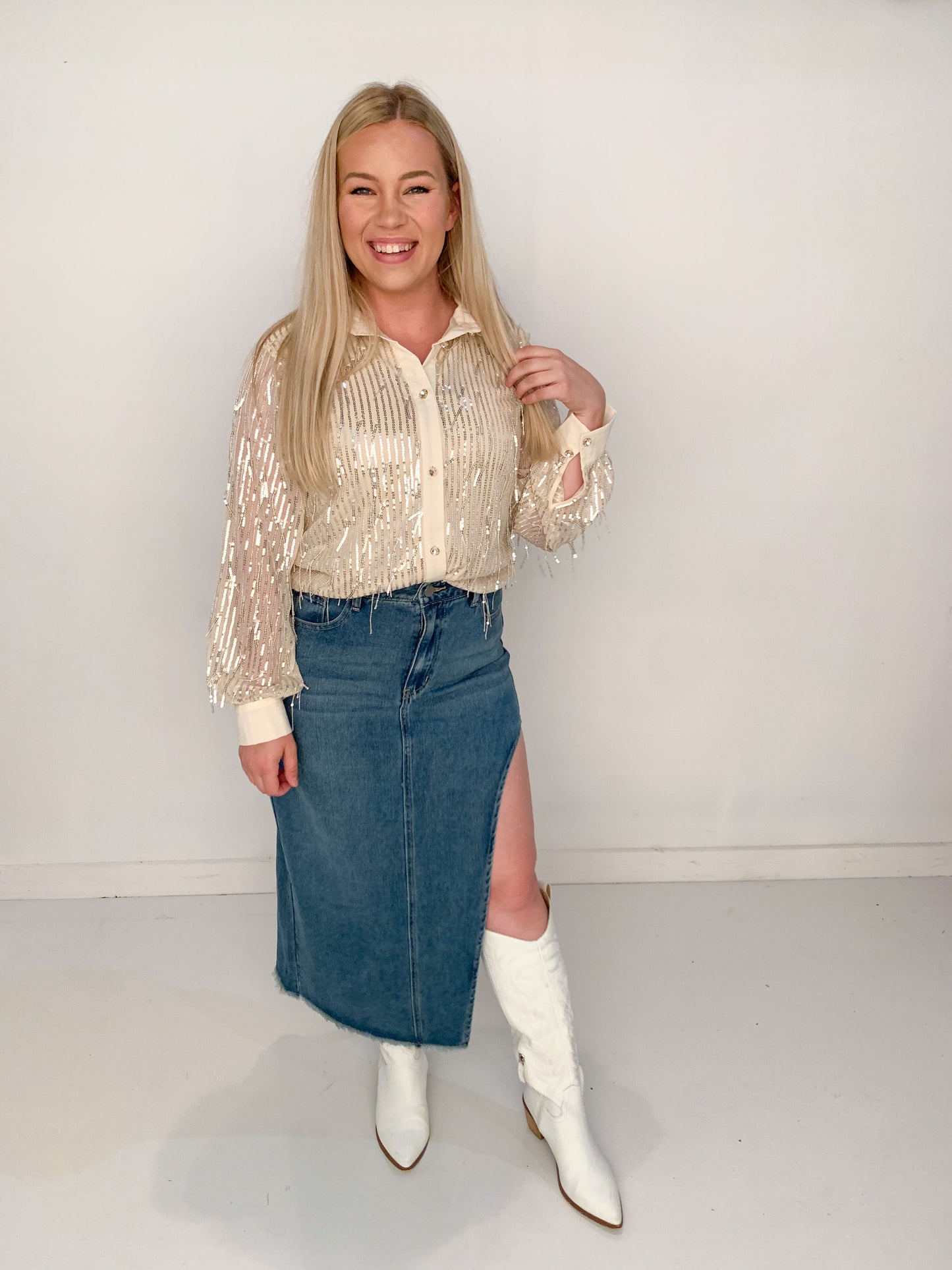 Concert Cutie Denim Midi Skirt