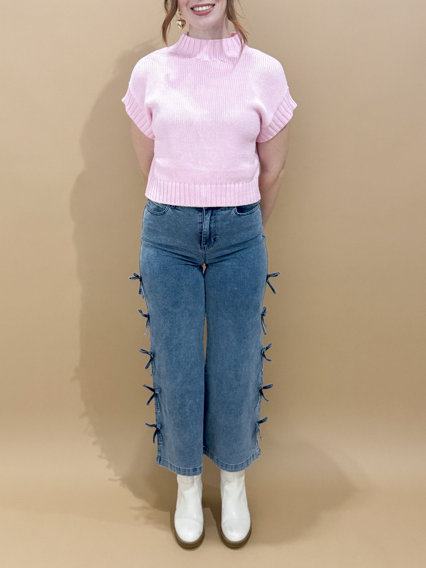 Gracie Wide Leg Crop Denim with Bow Detail