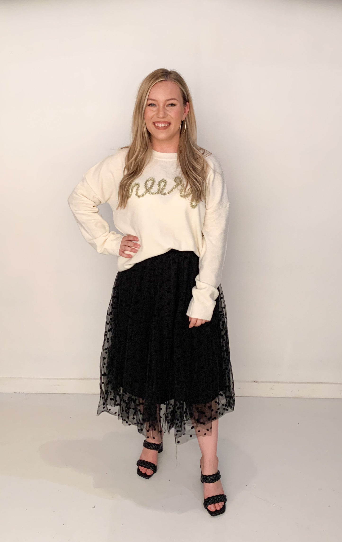 Cheers Tinsel Sweater, Cream