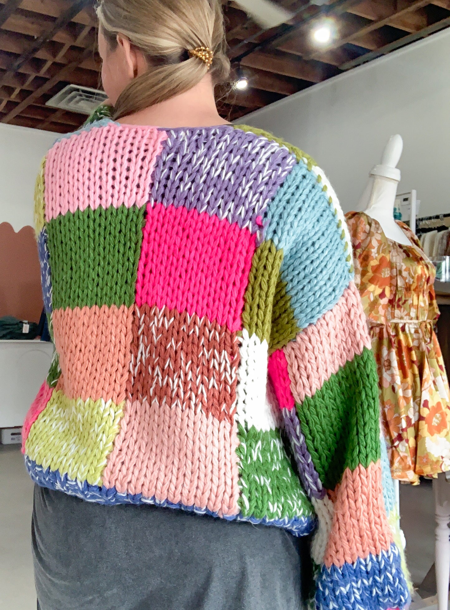 Tate Hand Crochet Chunky Cardigan, Green Multi