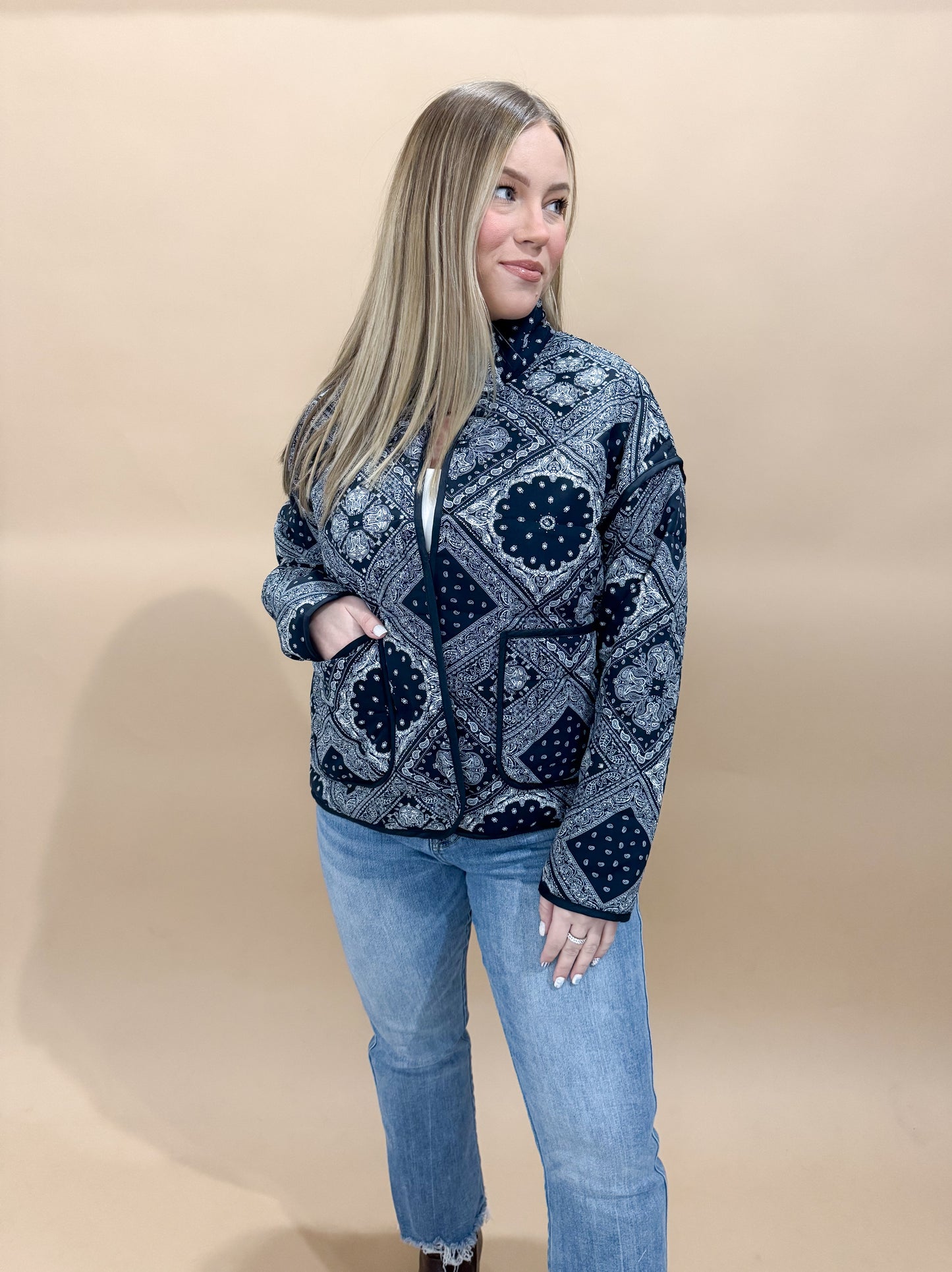 Edna Bandana Quilted Jacket, Black